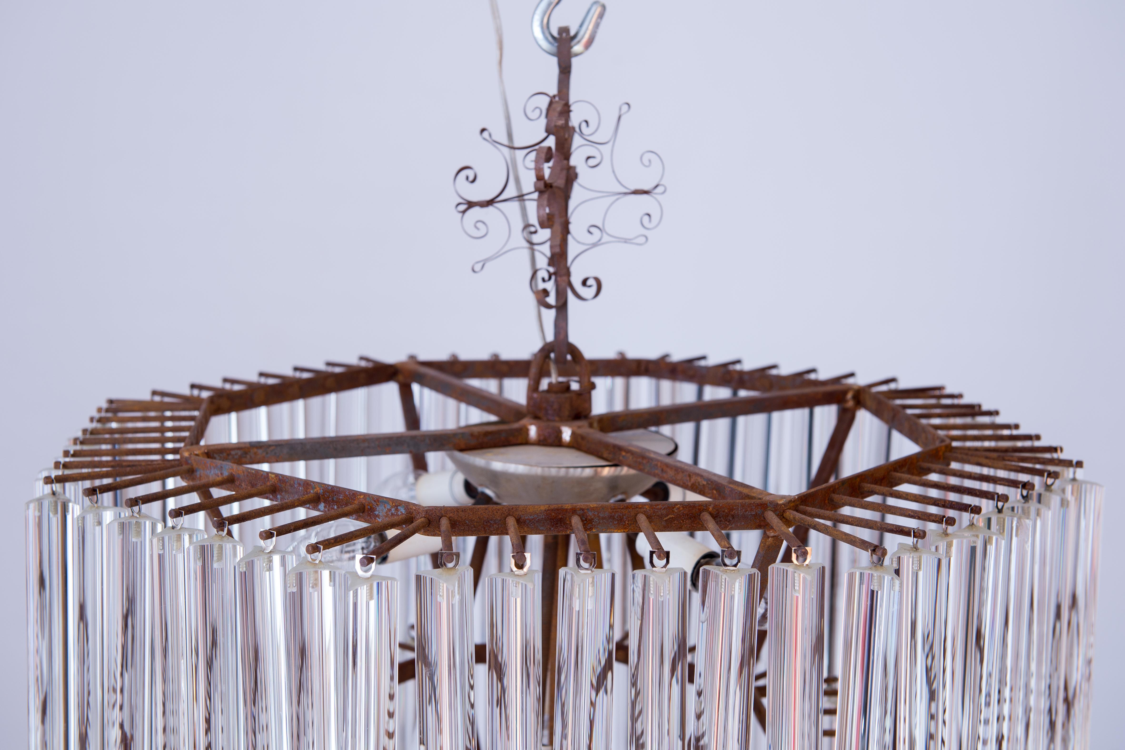 Vintage Trihedron Chandelier in Murano Glass Attributed to Venini, 1970s Italy 4
