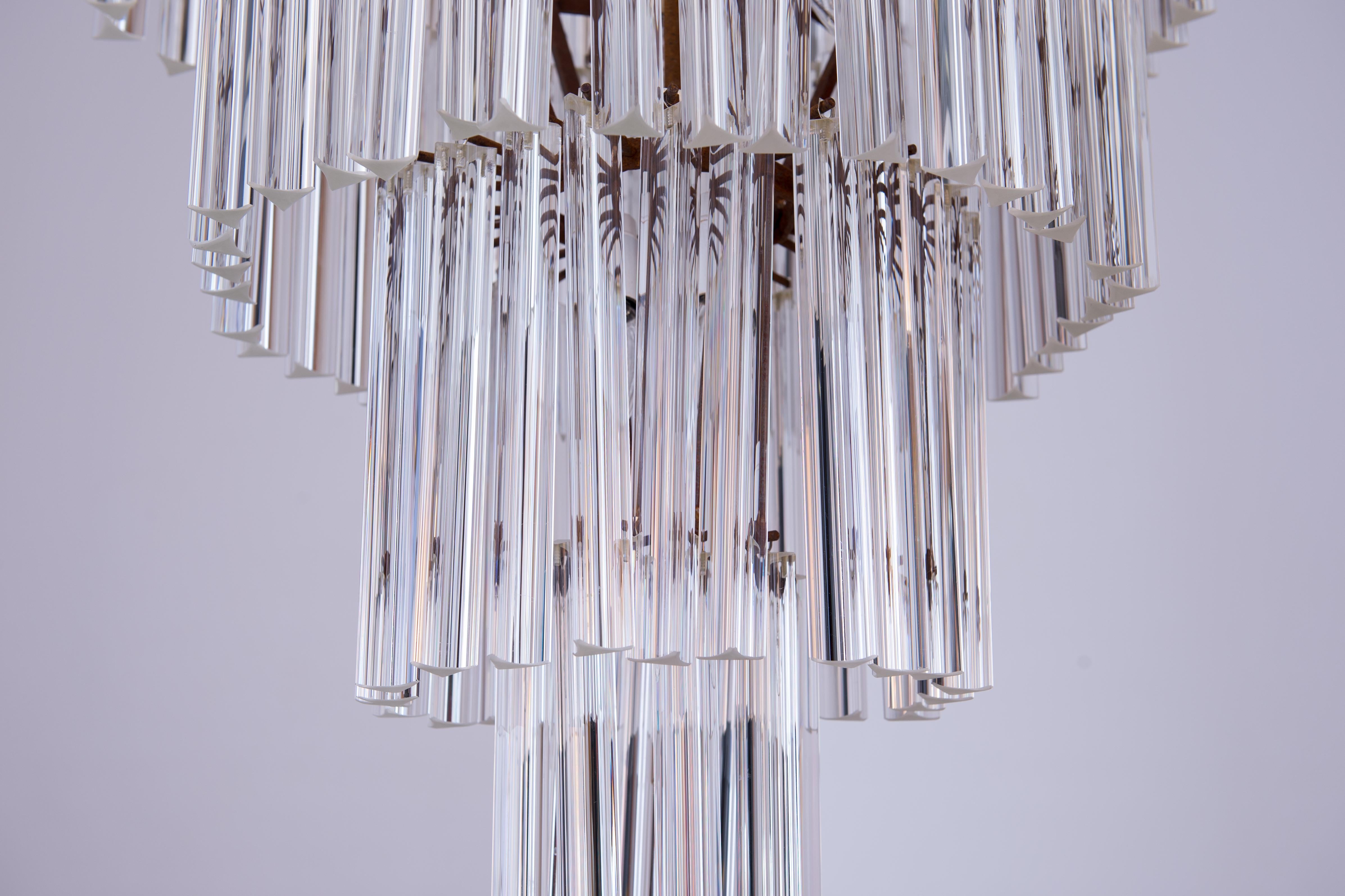 Vintage Trihedron Chandelier in Murano Glass Attributed to Venini, 1970s Italy In Excellent Condition In Villaverla, IT