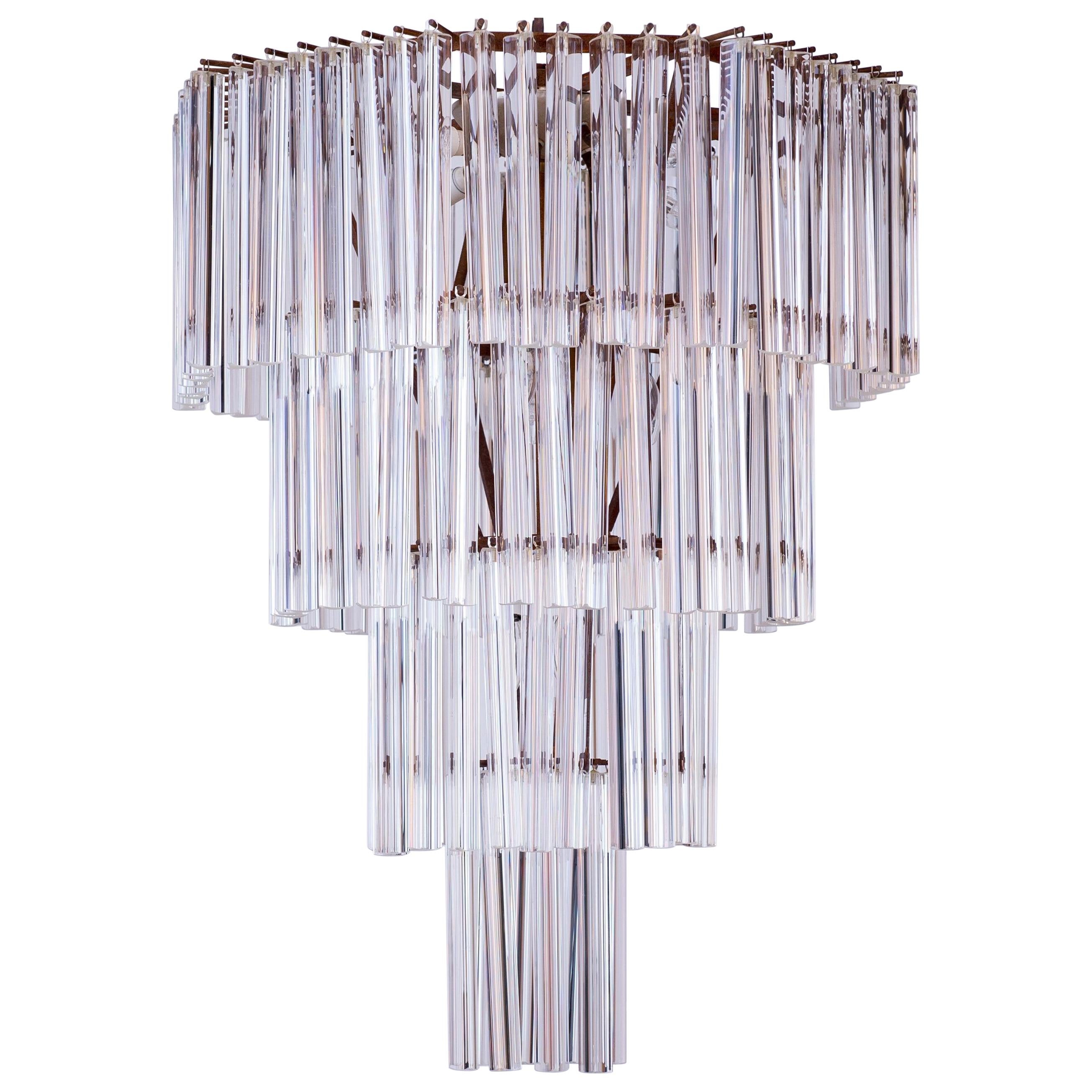 Vintage Trihedron Chandelier in Murano Glass Attributed to Venini, 1970s Italy