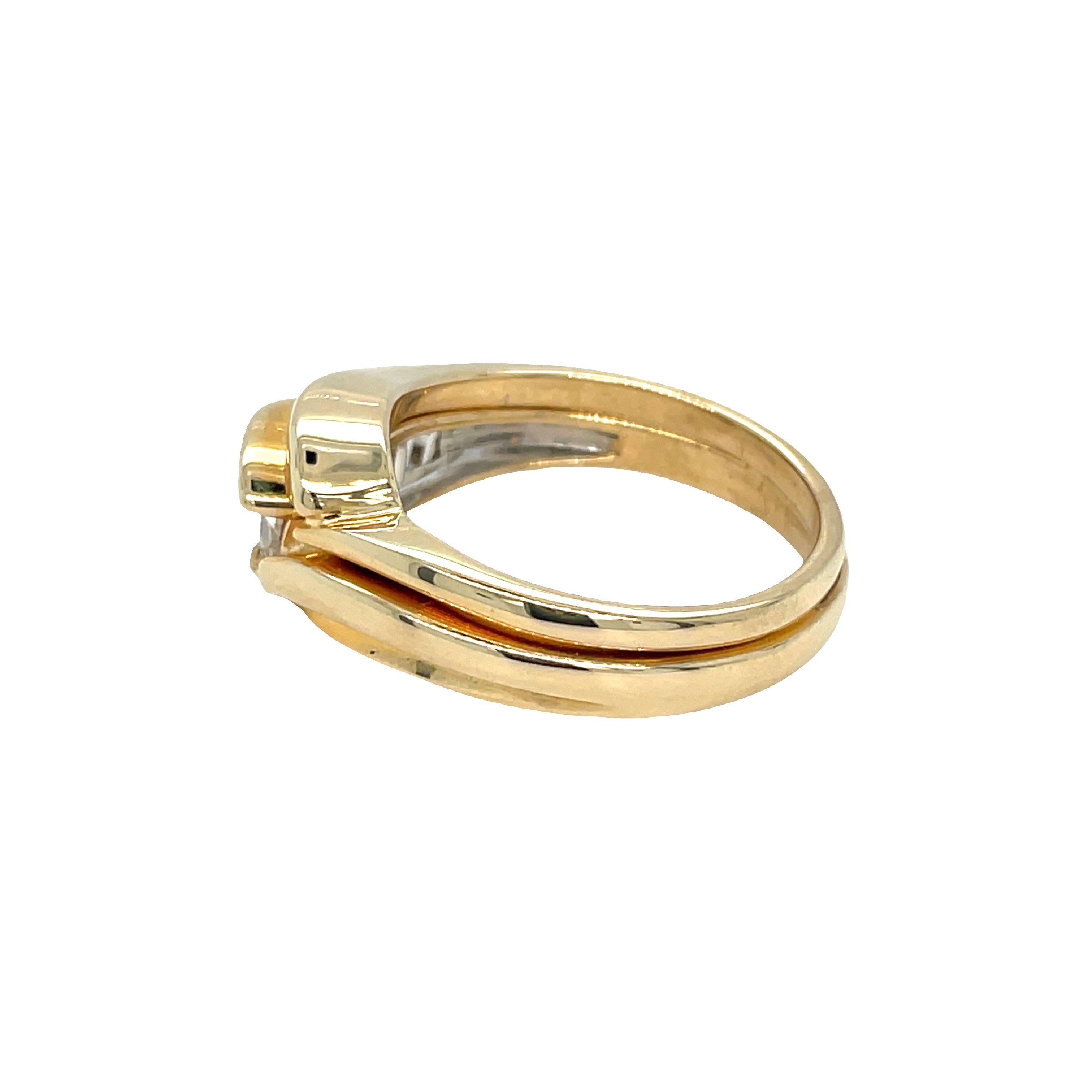 Trillion Cut Vintage Trillion & Baguette Diamond Engagement Ring 14 Karat Yellow Gold For Sale