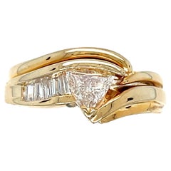 Vintage Trillion & Baguette Diamond Engagement Ring 14 Karat Yellow Gold