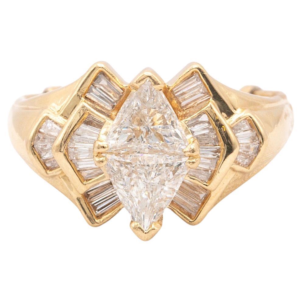 Vintage Trillion Cut Diamonds in 14k Yellow Gold Ring
