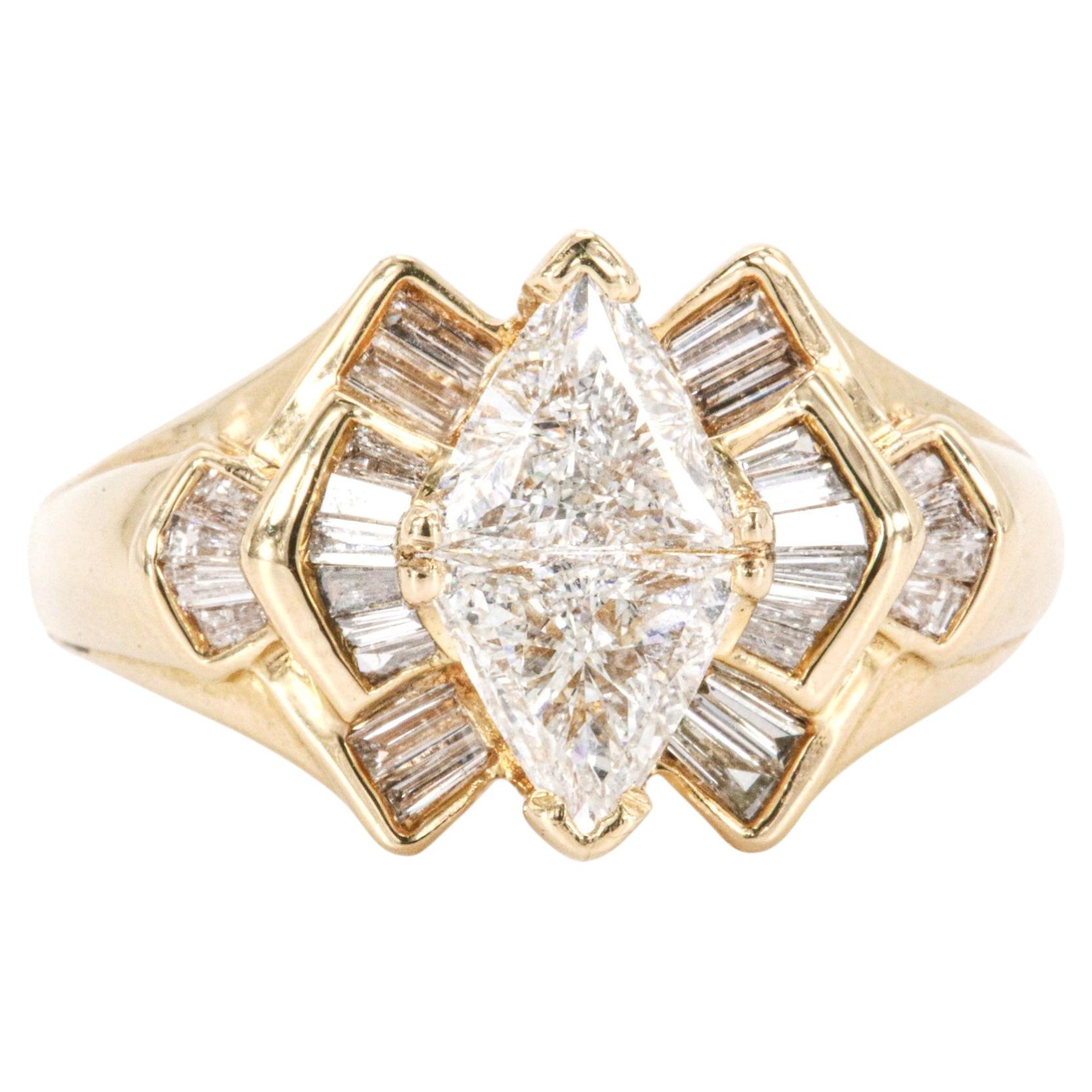 Vintage Trillion Cut Diamonds in 14k Yellow Gold Ring