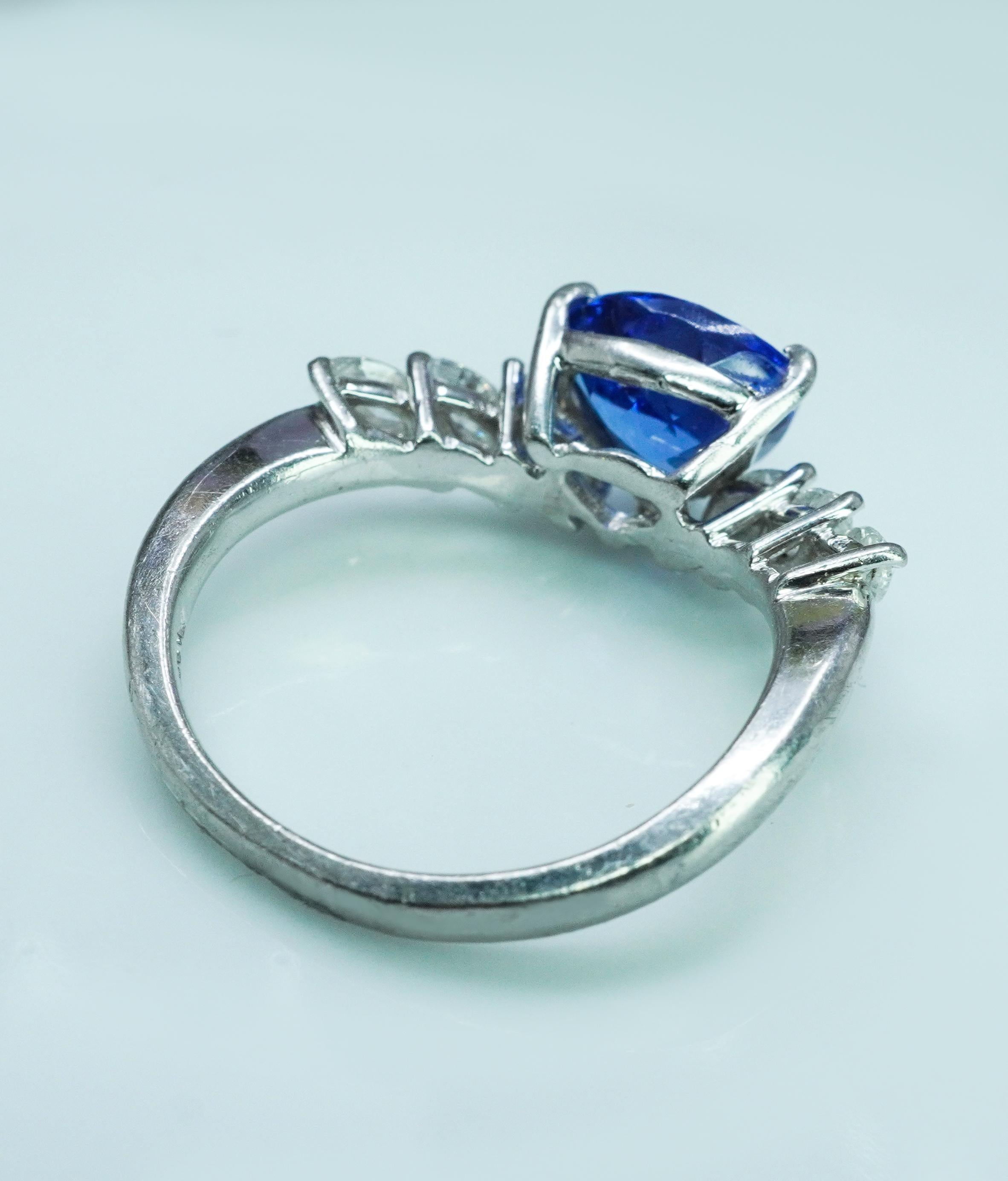 Vintage Trillion Gem Tanzanite Marquise Diamond Platinum Chevron Ring Estate For Sale 3
