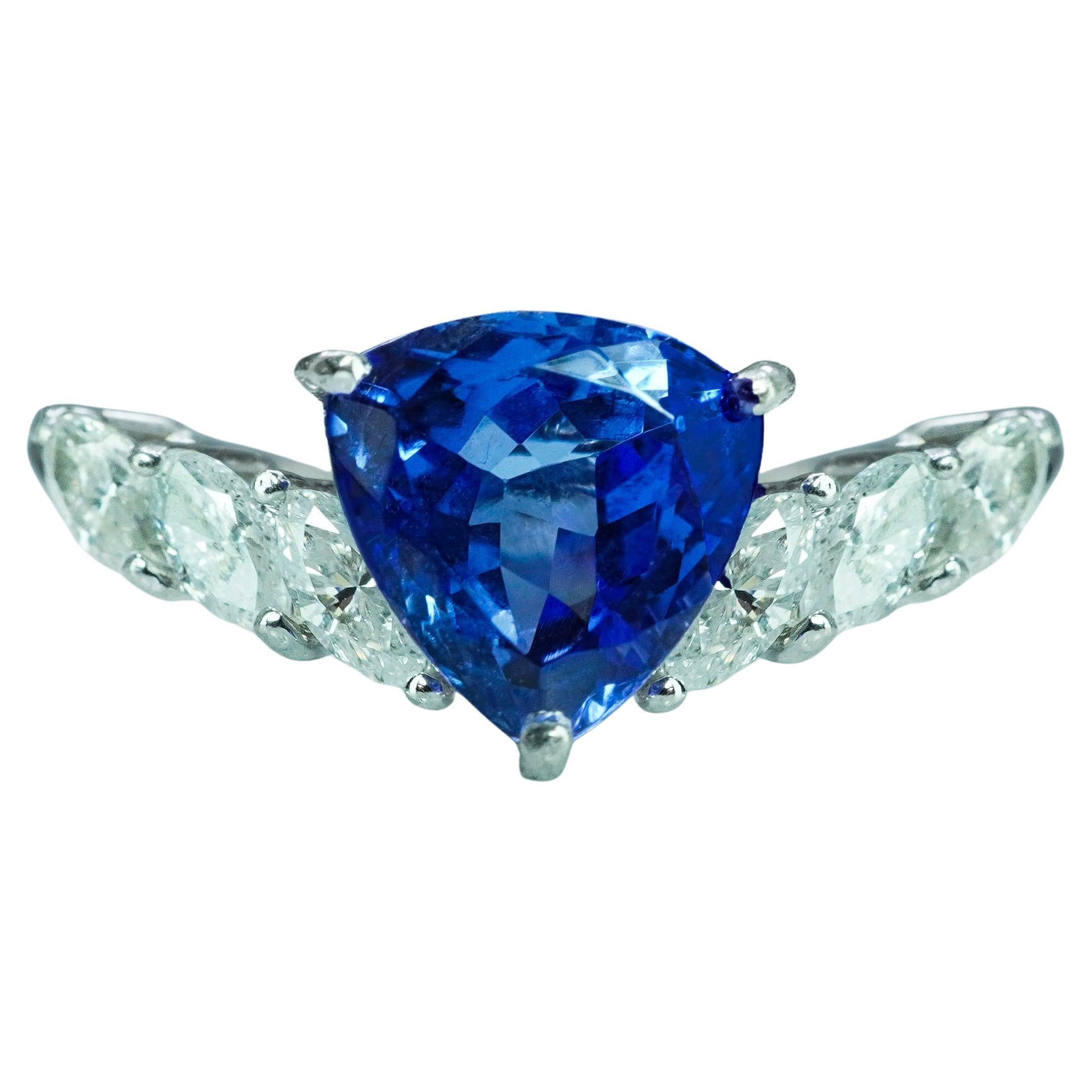 Vintage Trillion Gem Tanzanite Marquise Diamond Platinum Chevron Ring Estate