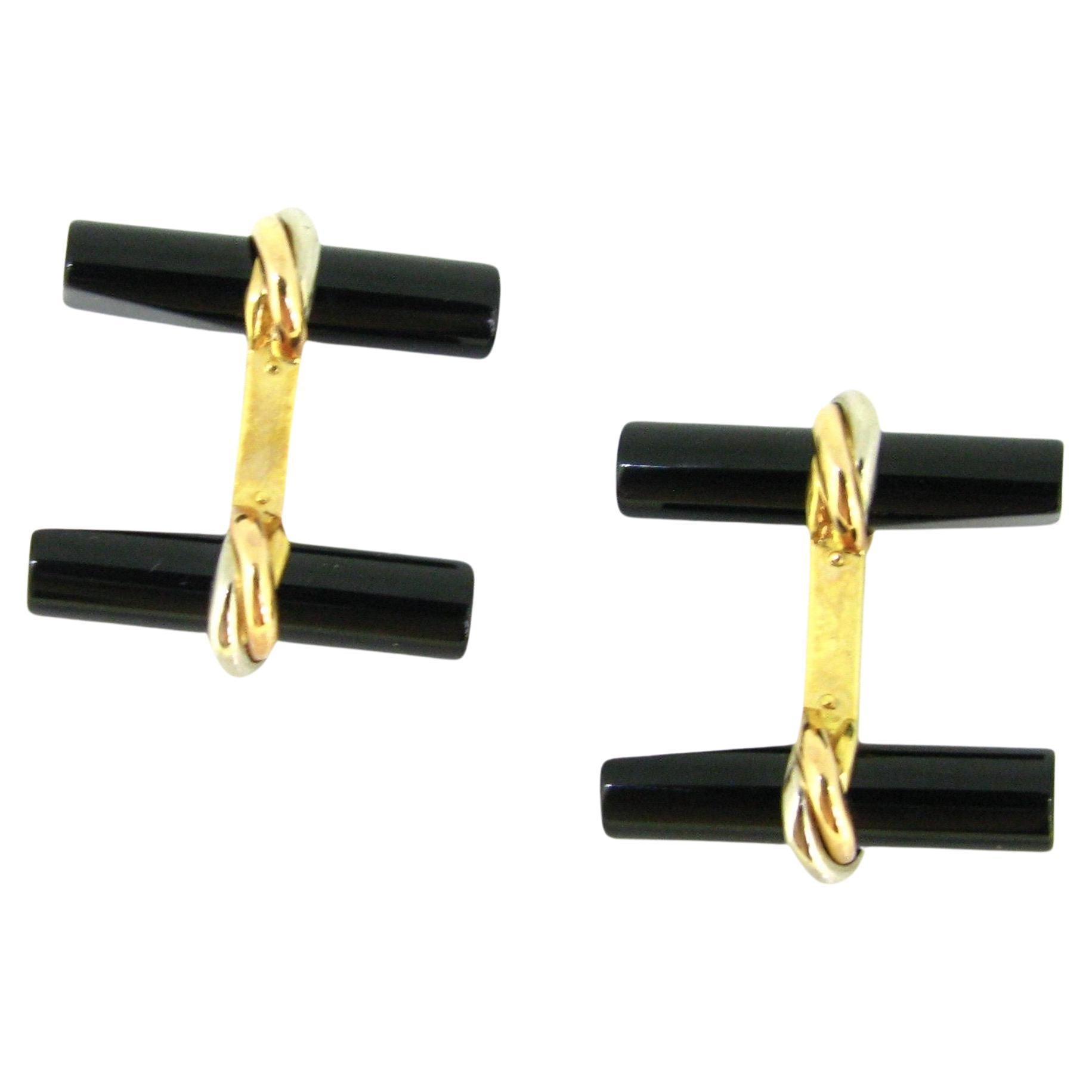 Boutons de manchette Vintage Trinity Onyx par Cartier, or 18kt, circa 1970