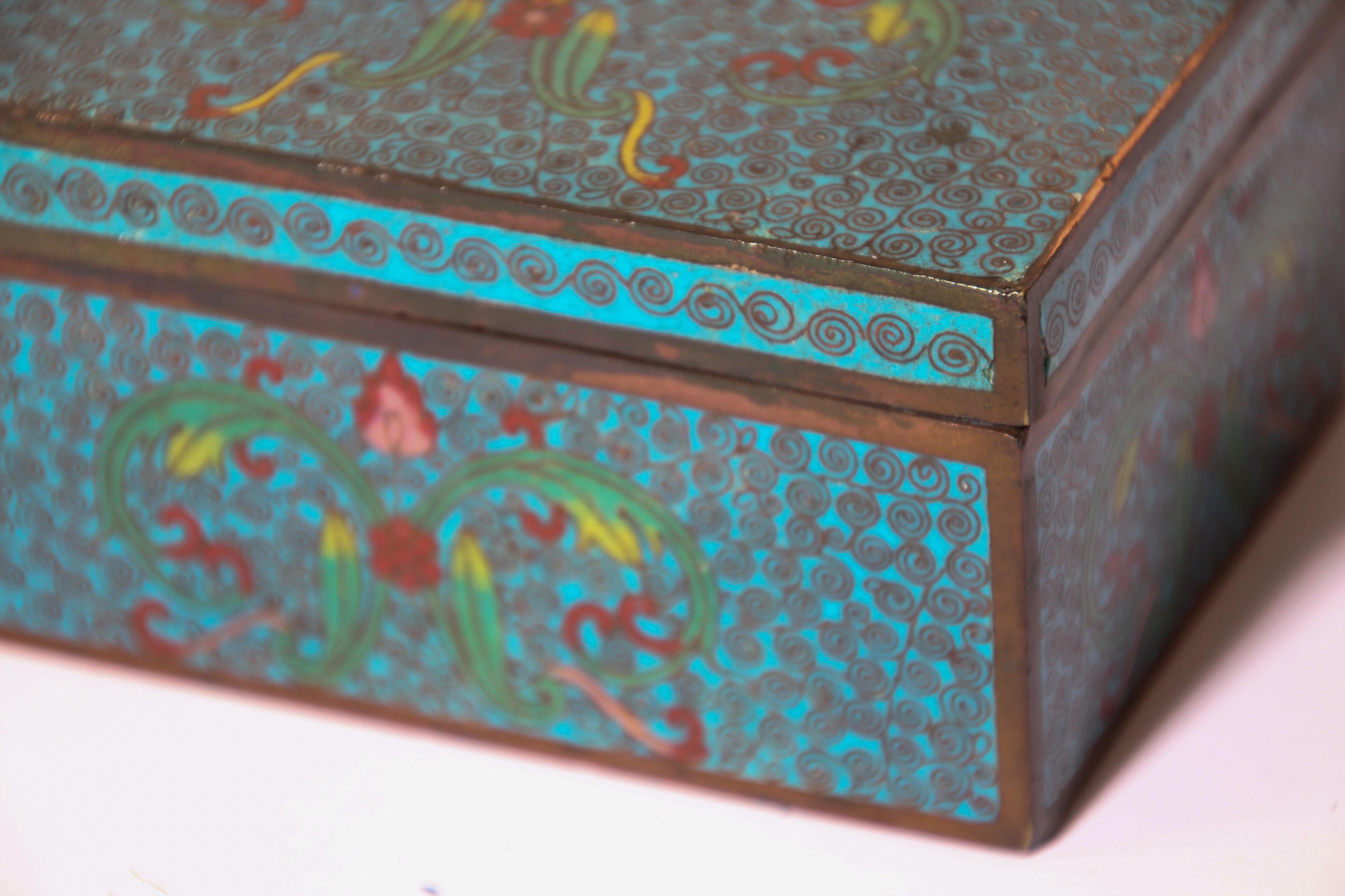 Vintage Trinket Metal Box with Hand Painted Enamel Asian Design 2