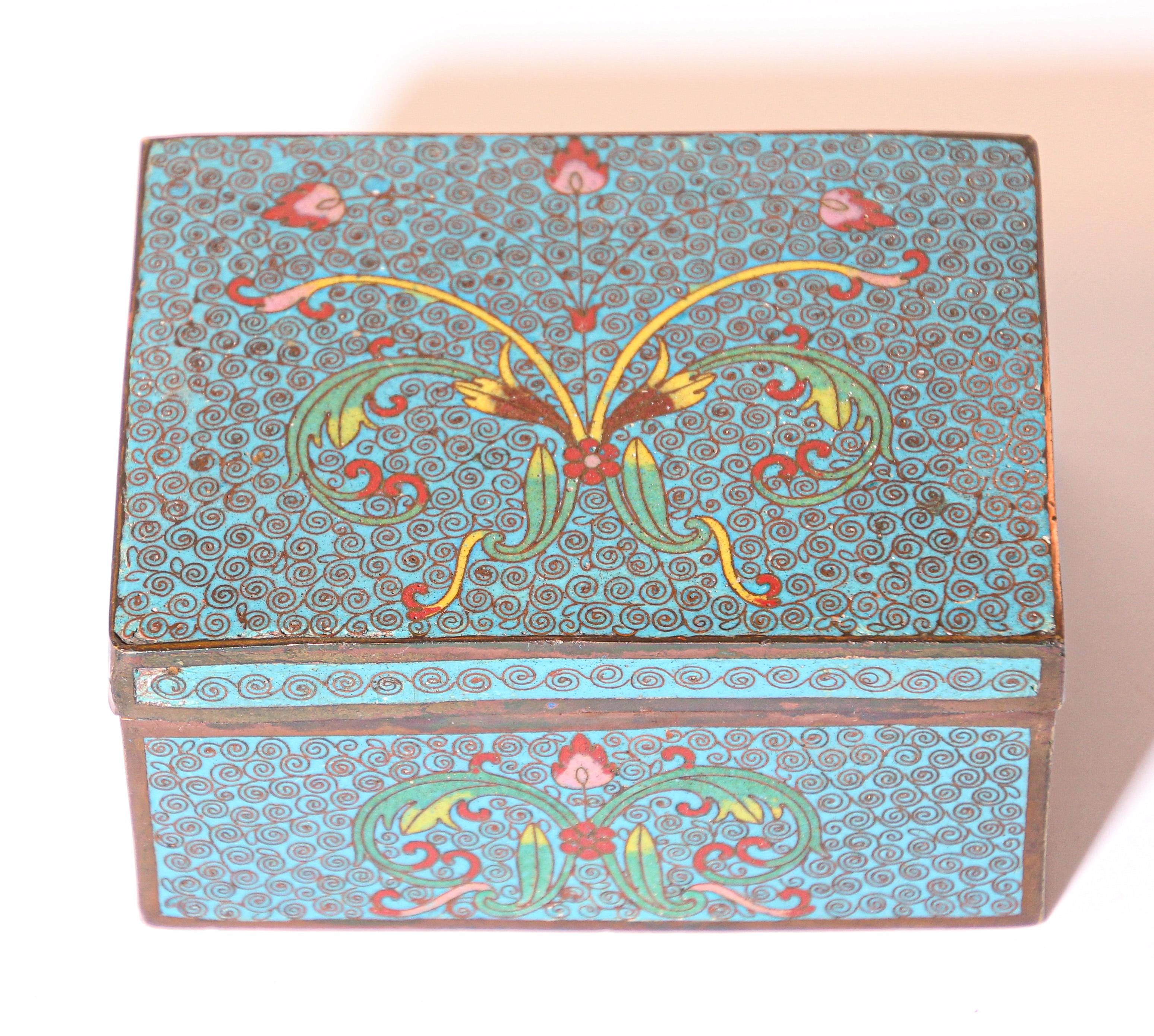 Vintage Trinket Metal Box with Hand Painted Enamel Asian Design 3
