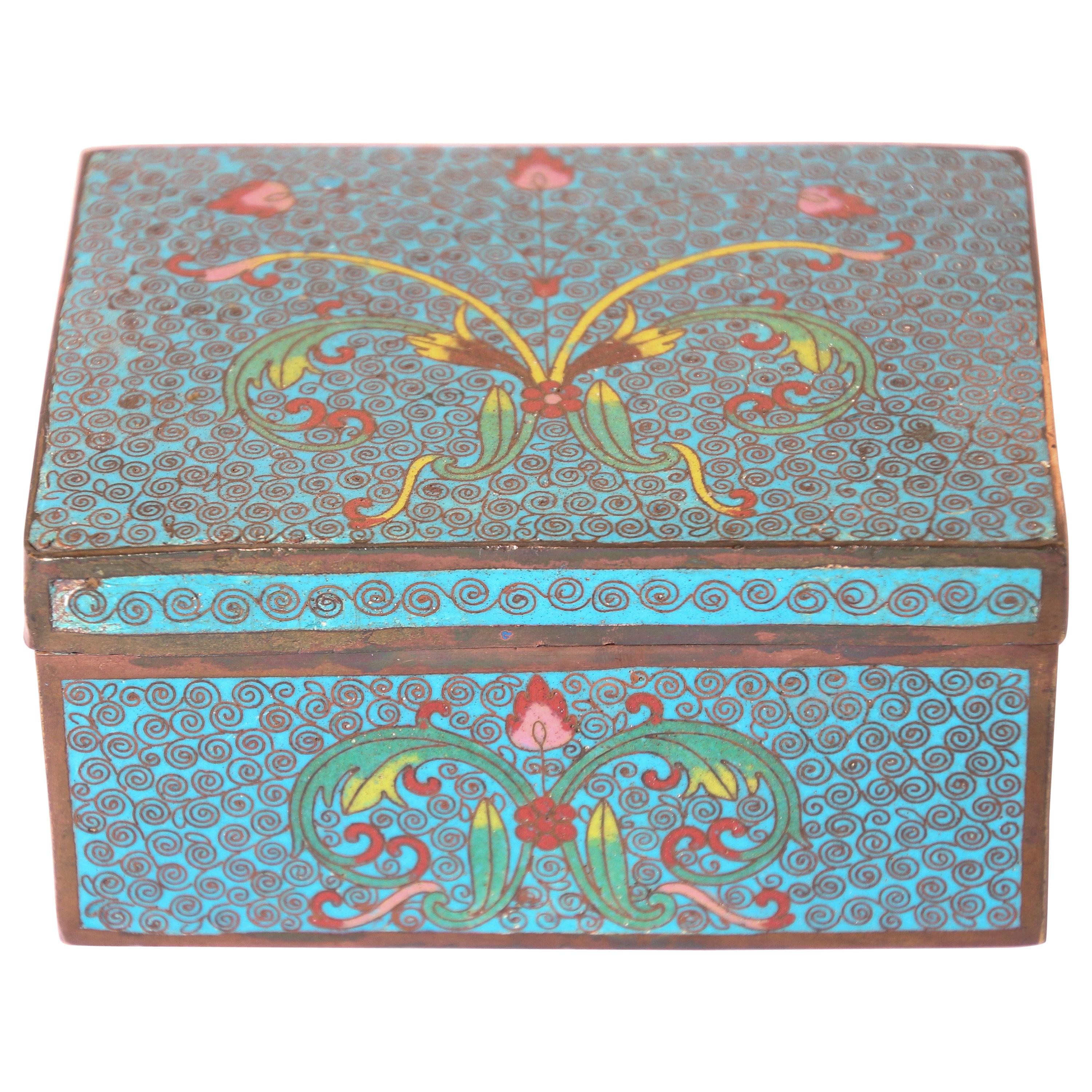 Vintage Trinket Metal Box with Hand Painted Enamel Asian Design