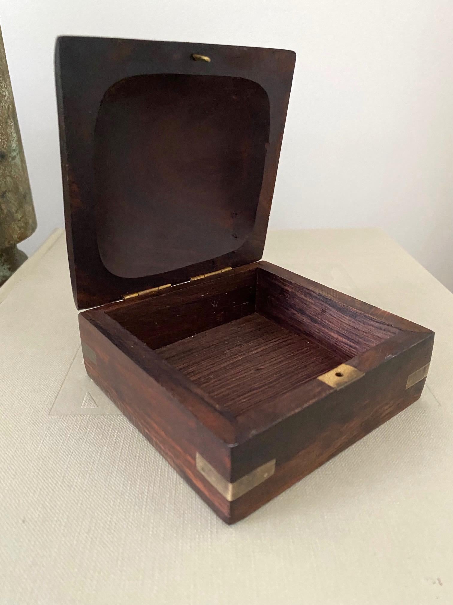Vintage Trinket Rosewood Box with Brass Star Inlays, Denmark, c. 1960's In Good Condition In Fort Lauderdale, FL