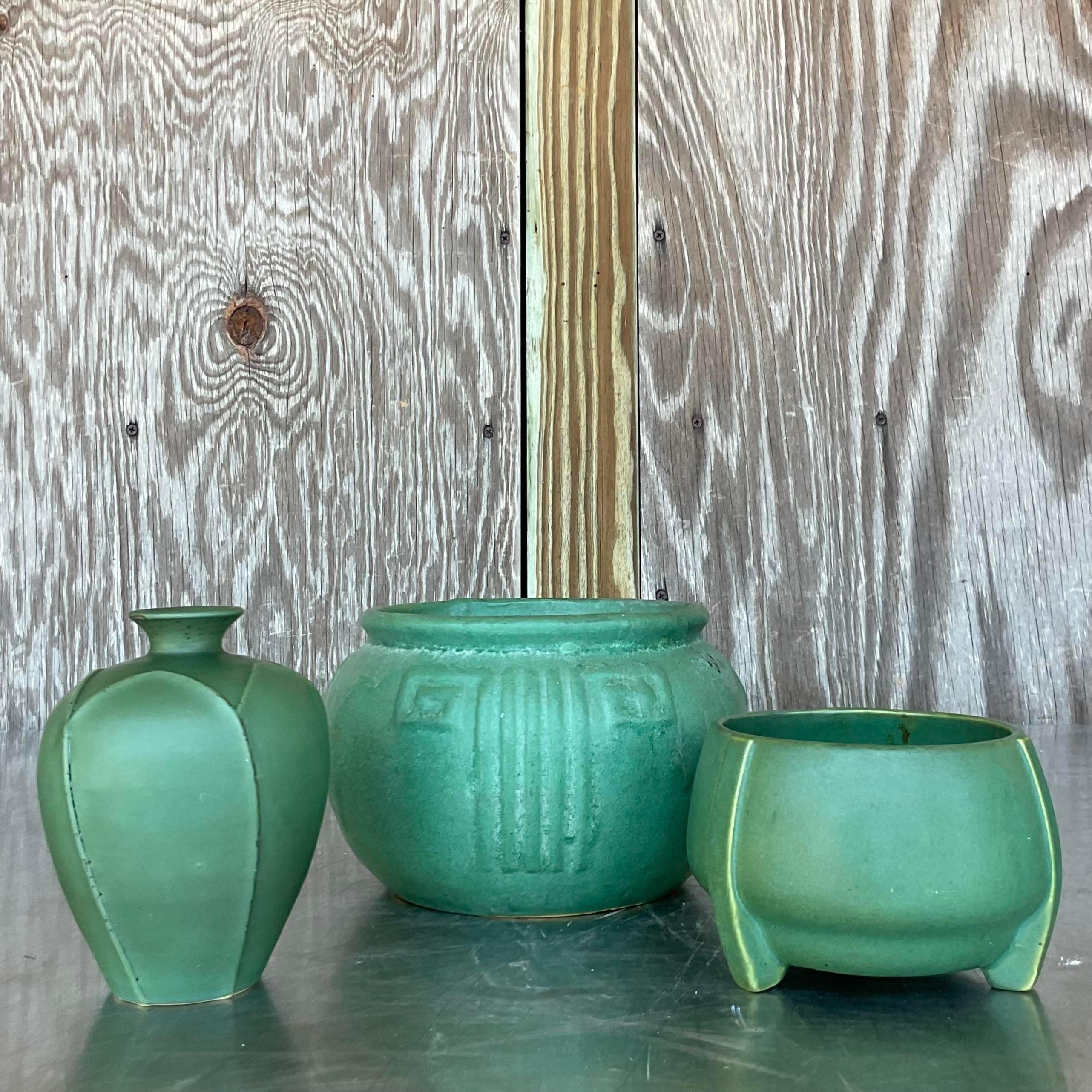 Mid-Century Modern Trio de vases vintage en céramique émaillée mate en vente