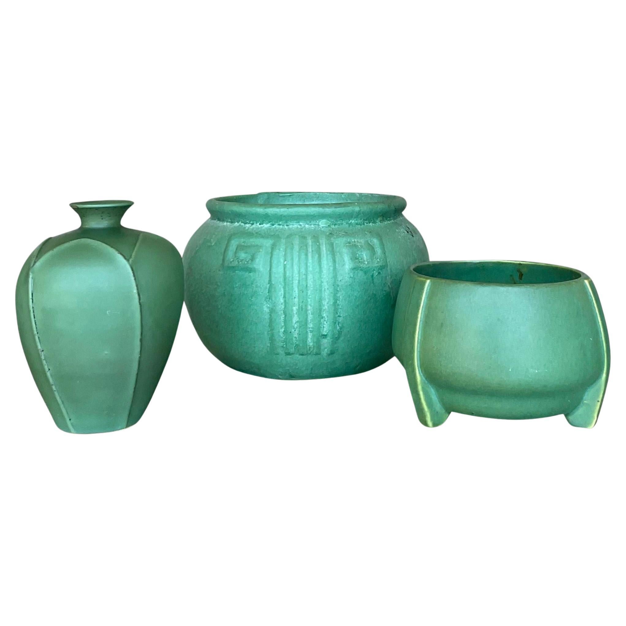 Vintage Trio of Matte Glazed Ceramic Vases For Sale