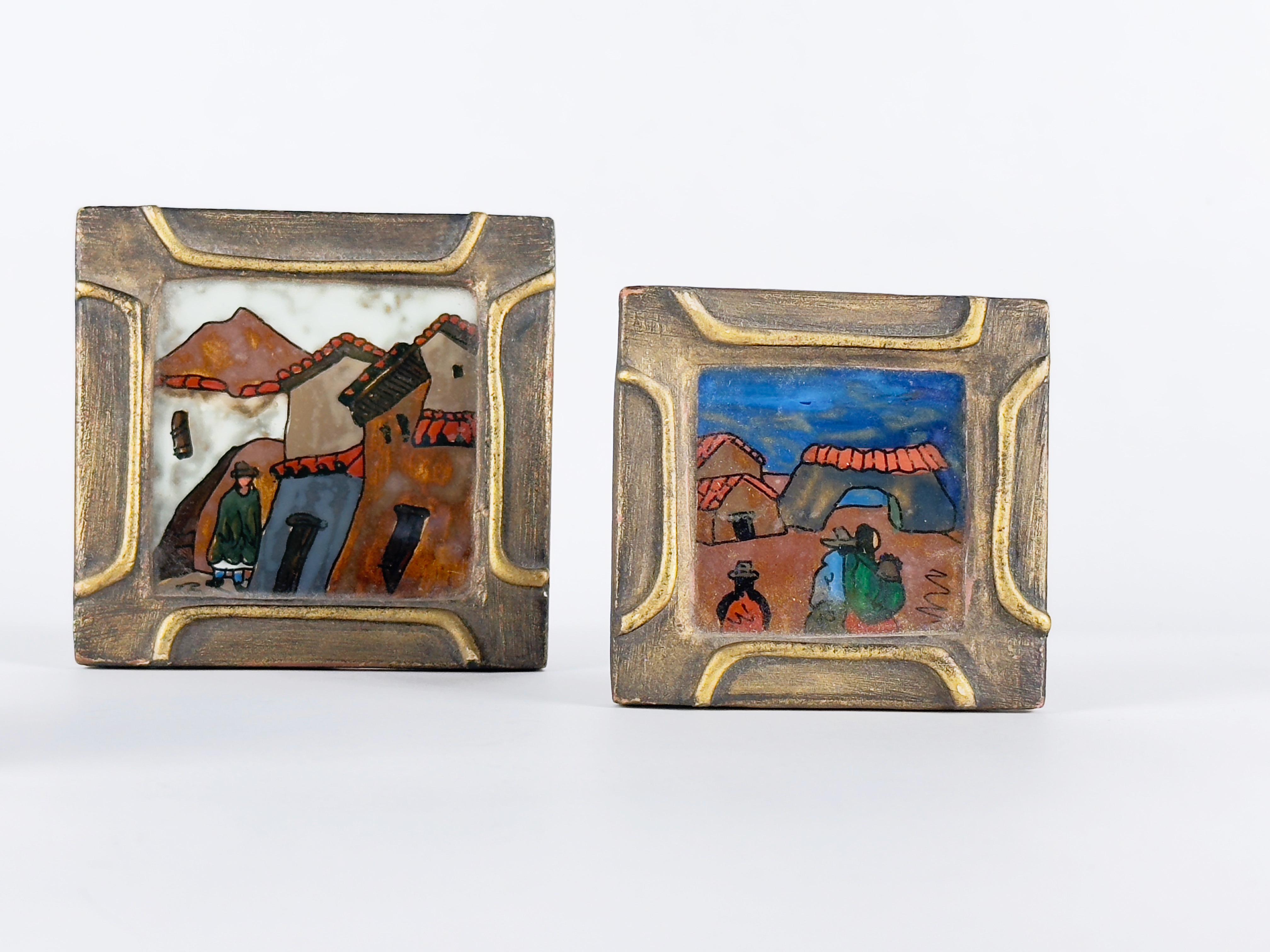Trío Vintage de Pinturas Peruanas en Miniatura Arte Moderno de mediados de siglo en venta