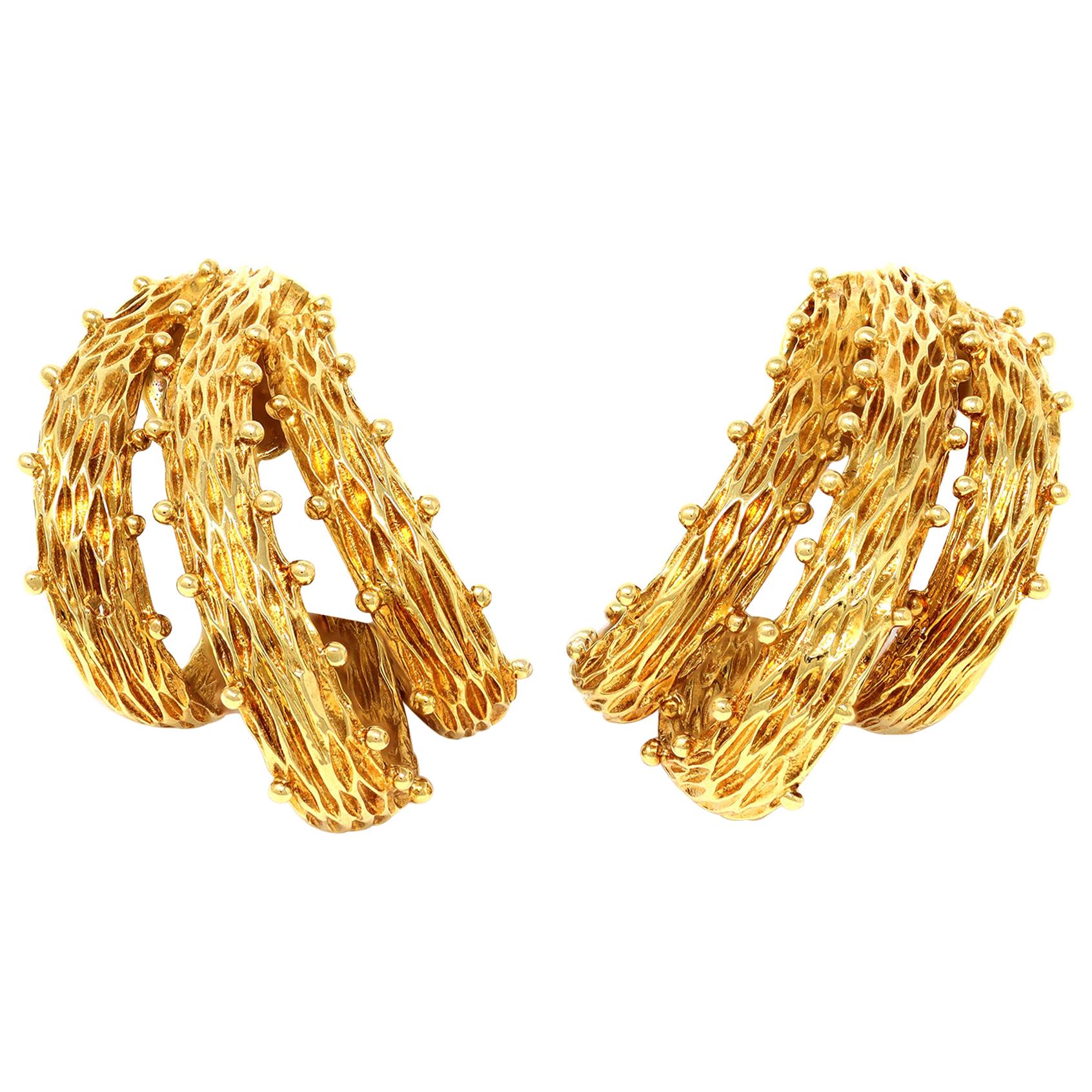 Vintage Triple Branch Clip-On Earrings circa 1960 in 18 Karat