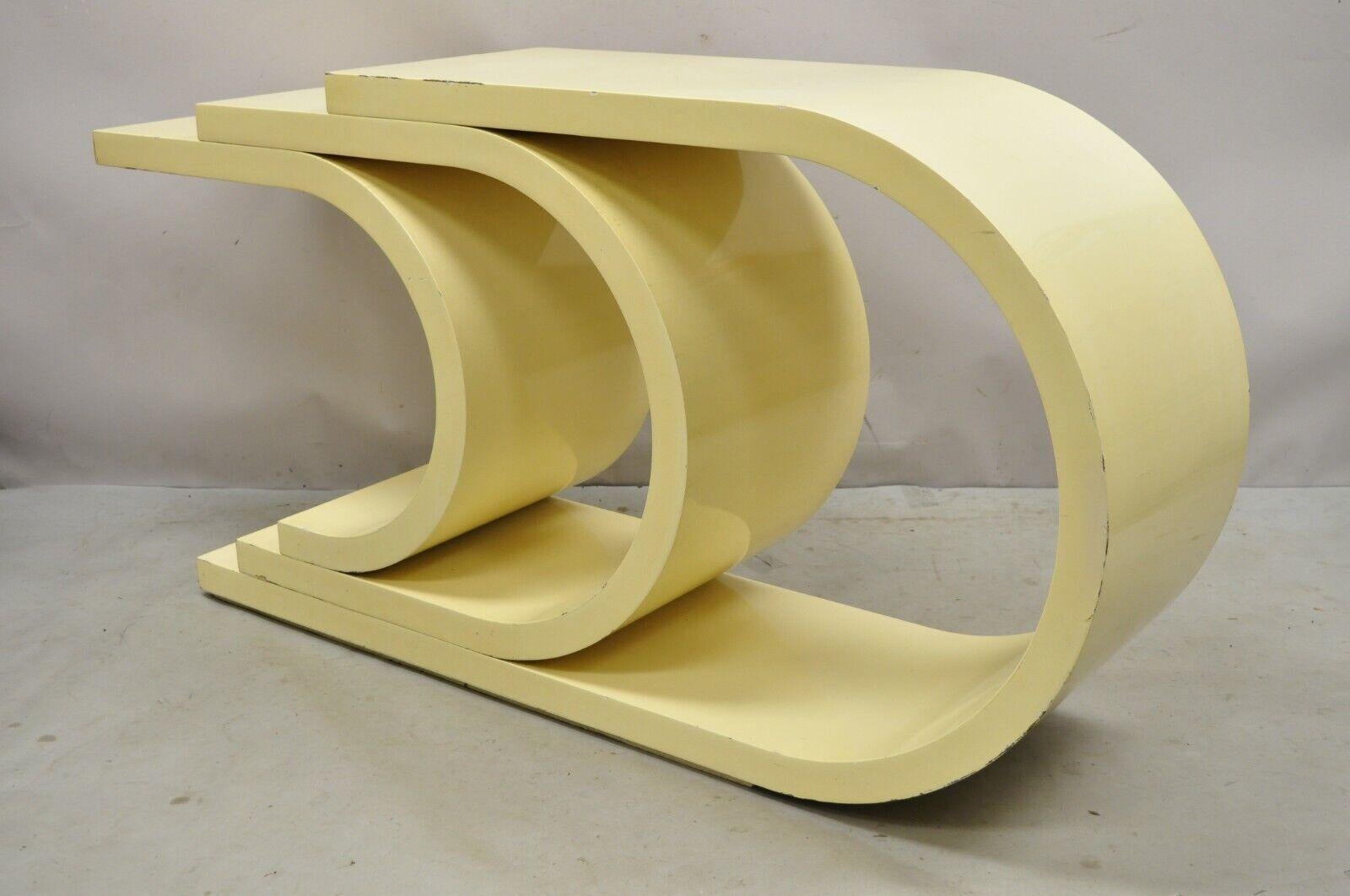 Vintage Triple C Bone Lacquer Sculptural Modern Console Hall Table For Sale 5