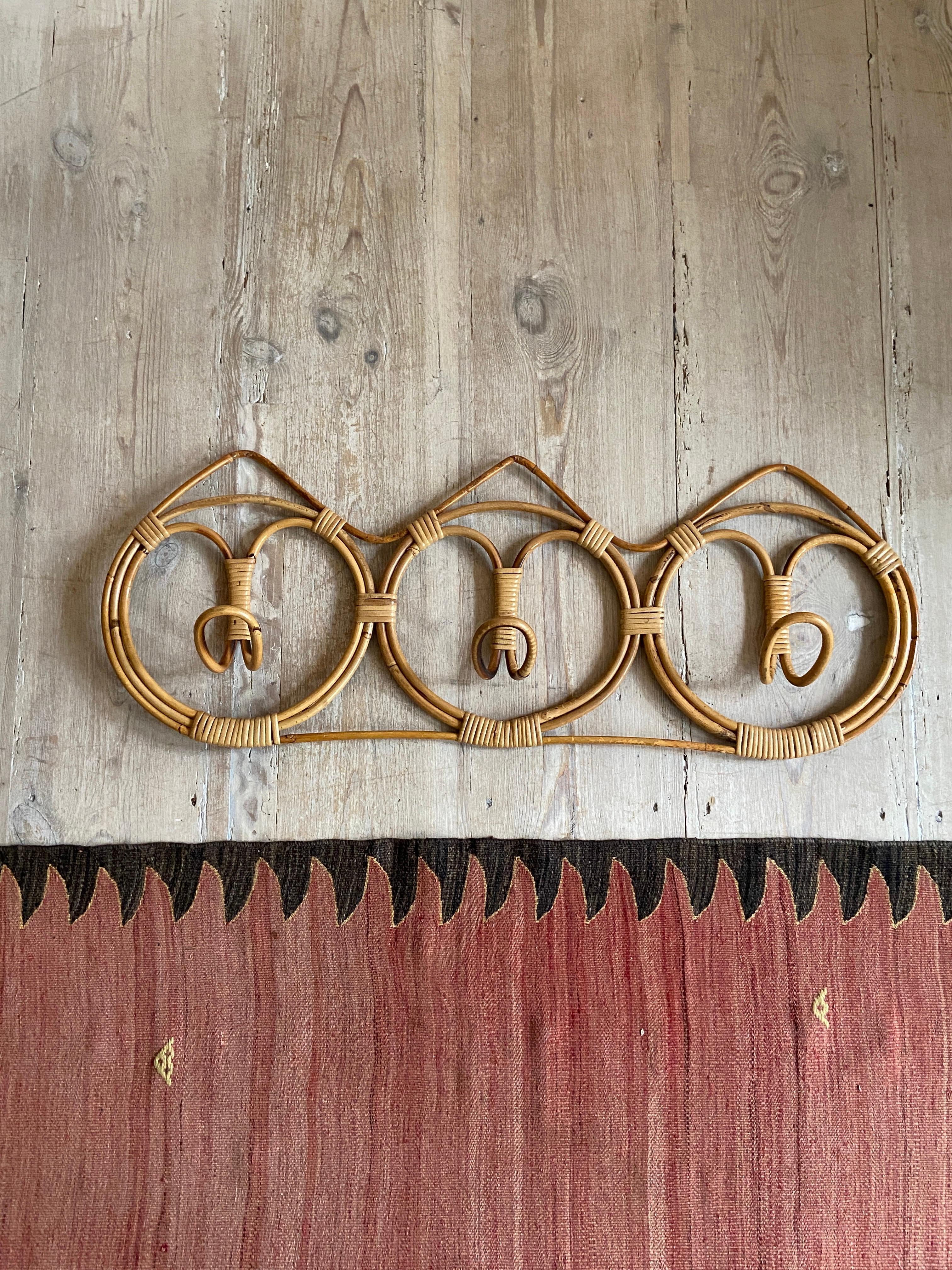 Italian Vintage Triple Circle Bamboo Coat Hanger, Italy, 1960s For Sale