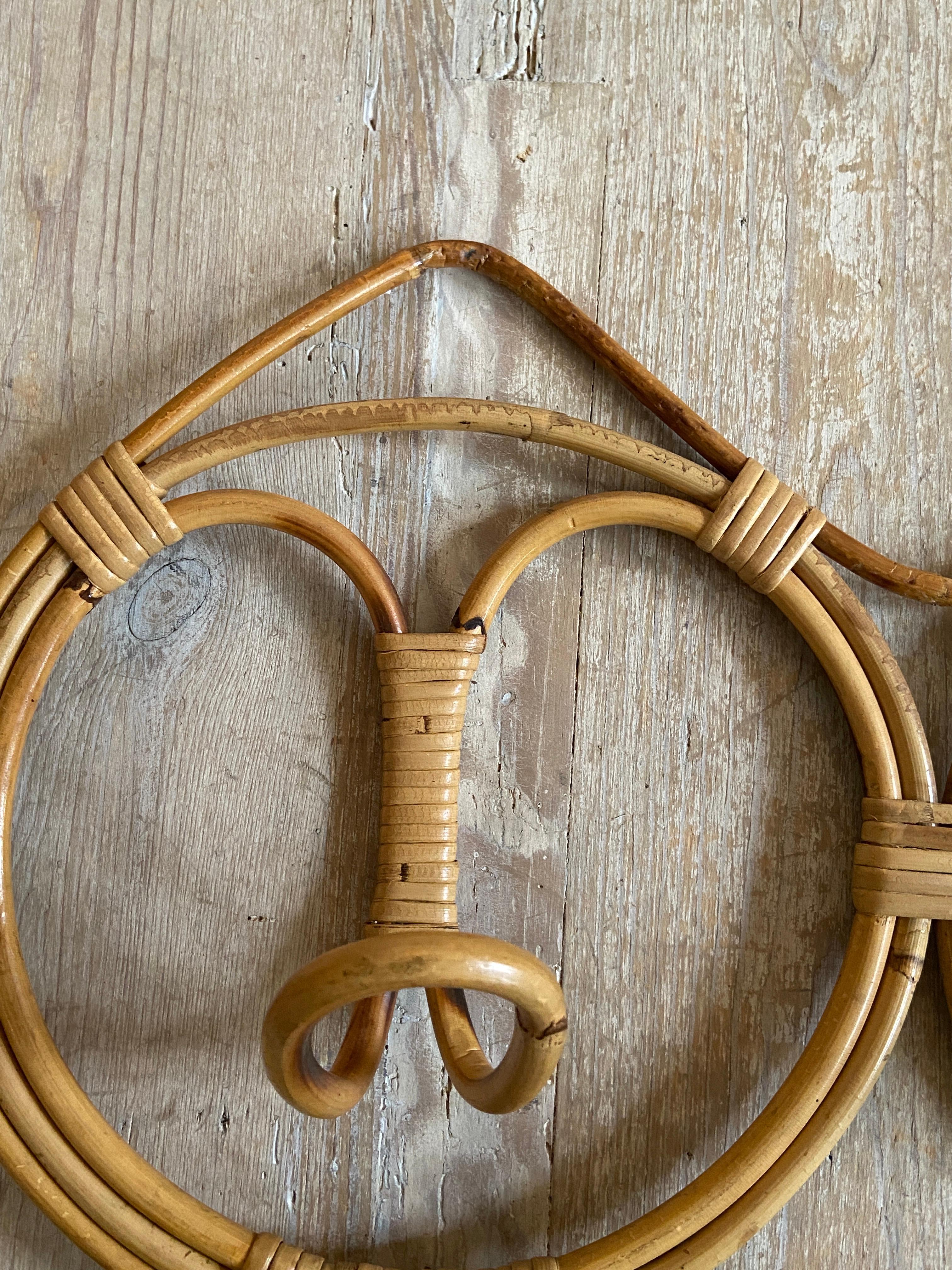 Vintage Triple Circle Bamboo Coat Hanger, Italy, 1960s For Sale 1