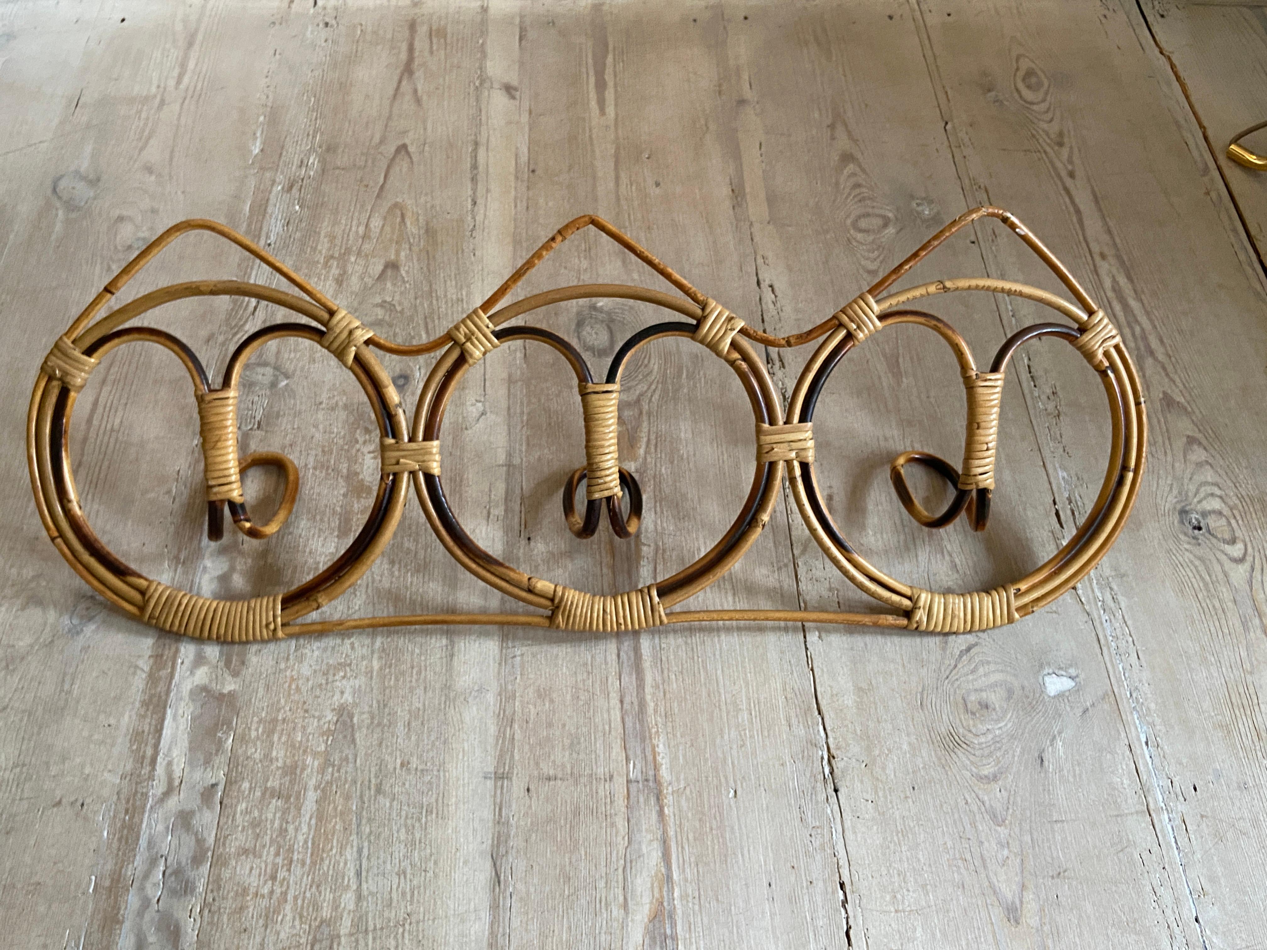 Vintage Triple Circle Bamboo Coat Hanger, Italy, 1960s For Sale 2