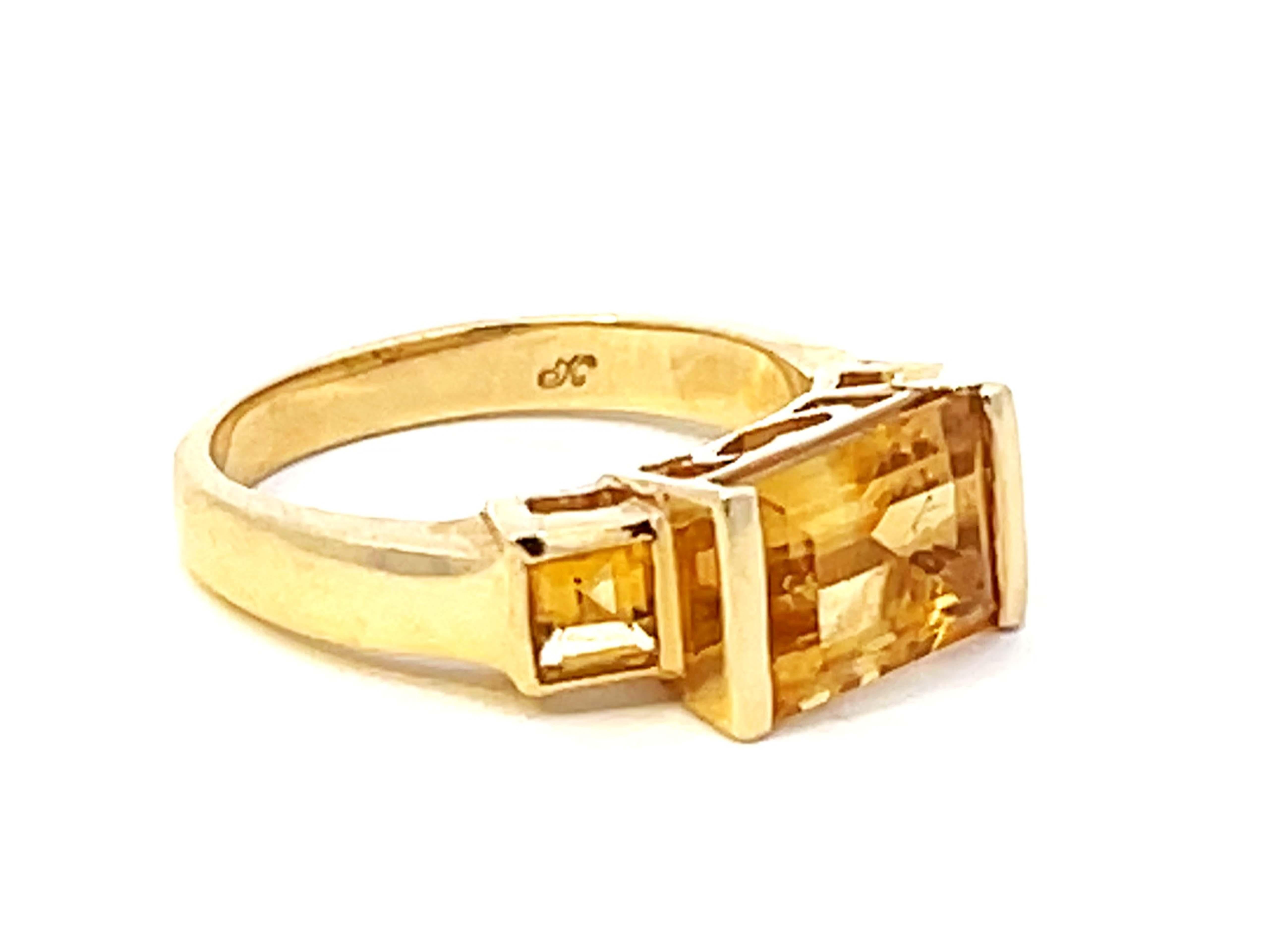 Modern Vintage Triple Citrine Ring in 14k Yellow Gold For Sale