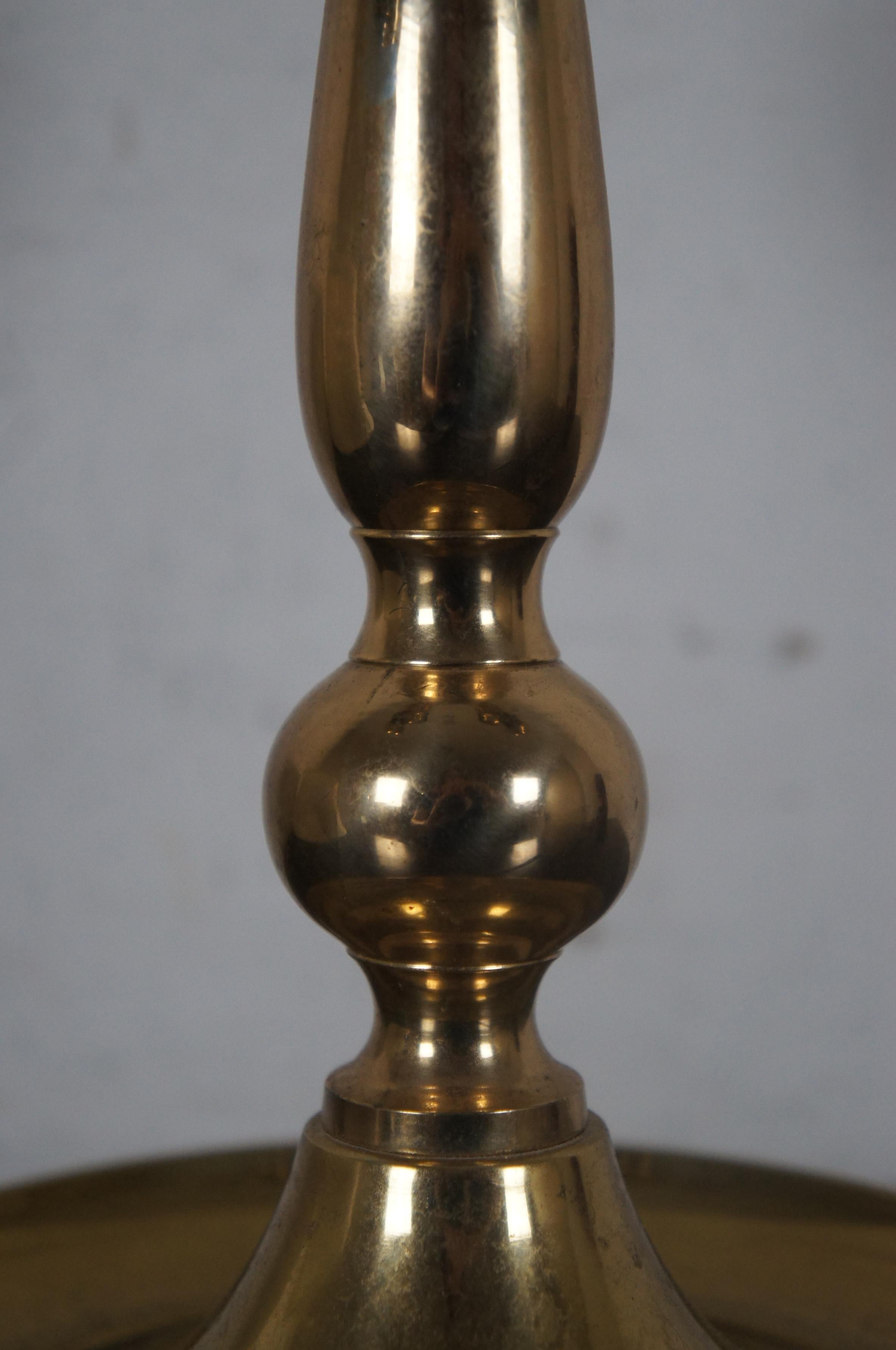Vintage Triple Französisch Horn 3 Arm Messing Kandelaber Bouillotte Bibliothek Tischlampe im Angebot 3