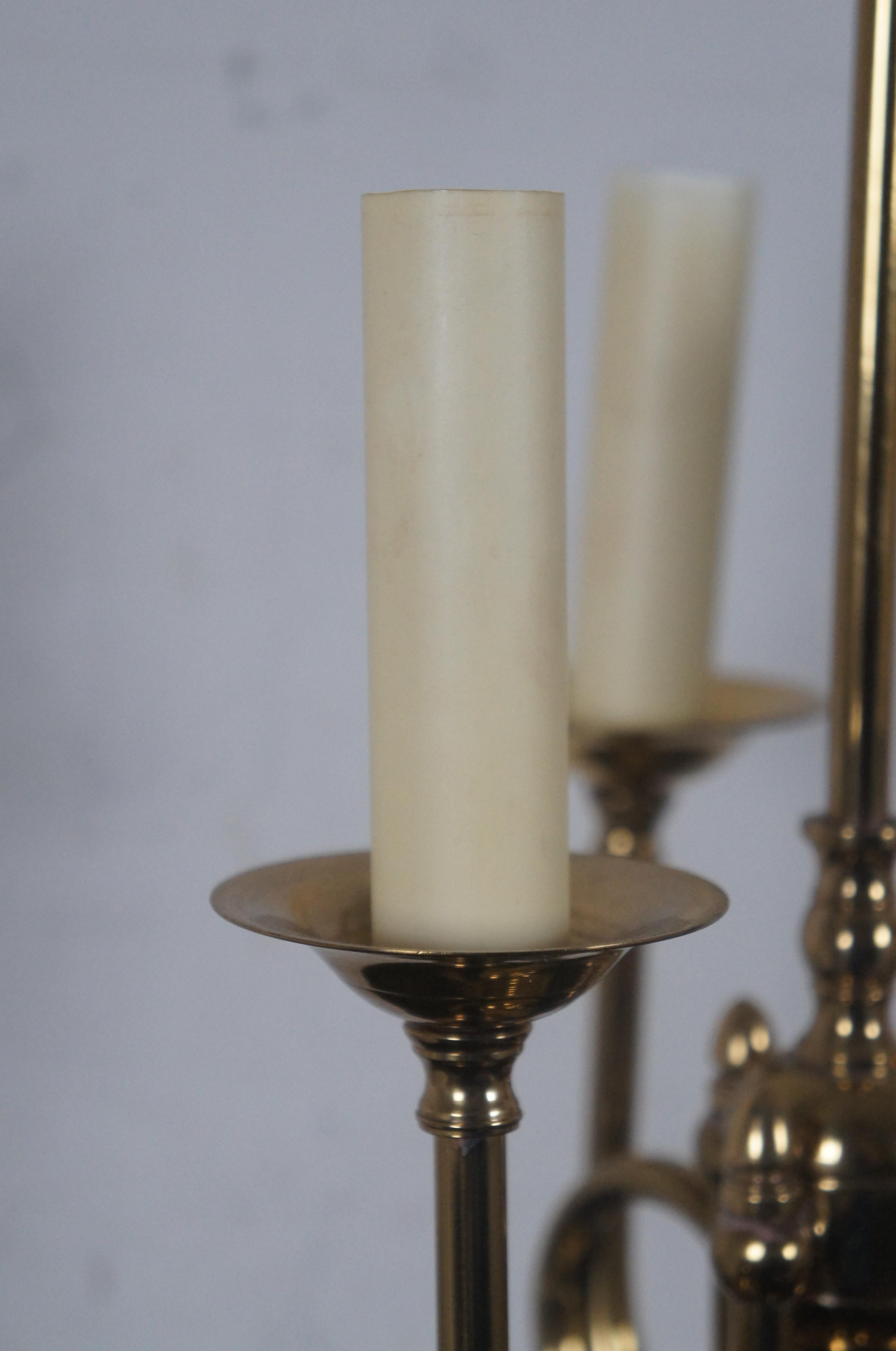 Vintage Triple French Horn 3 Arm Brass Candelabra Bouillotte Library Table Lamp For Sale 3