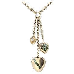 Collar Vintage Triple Love Heart Charm