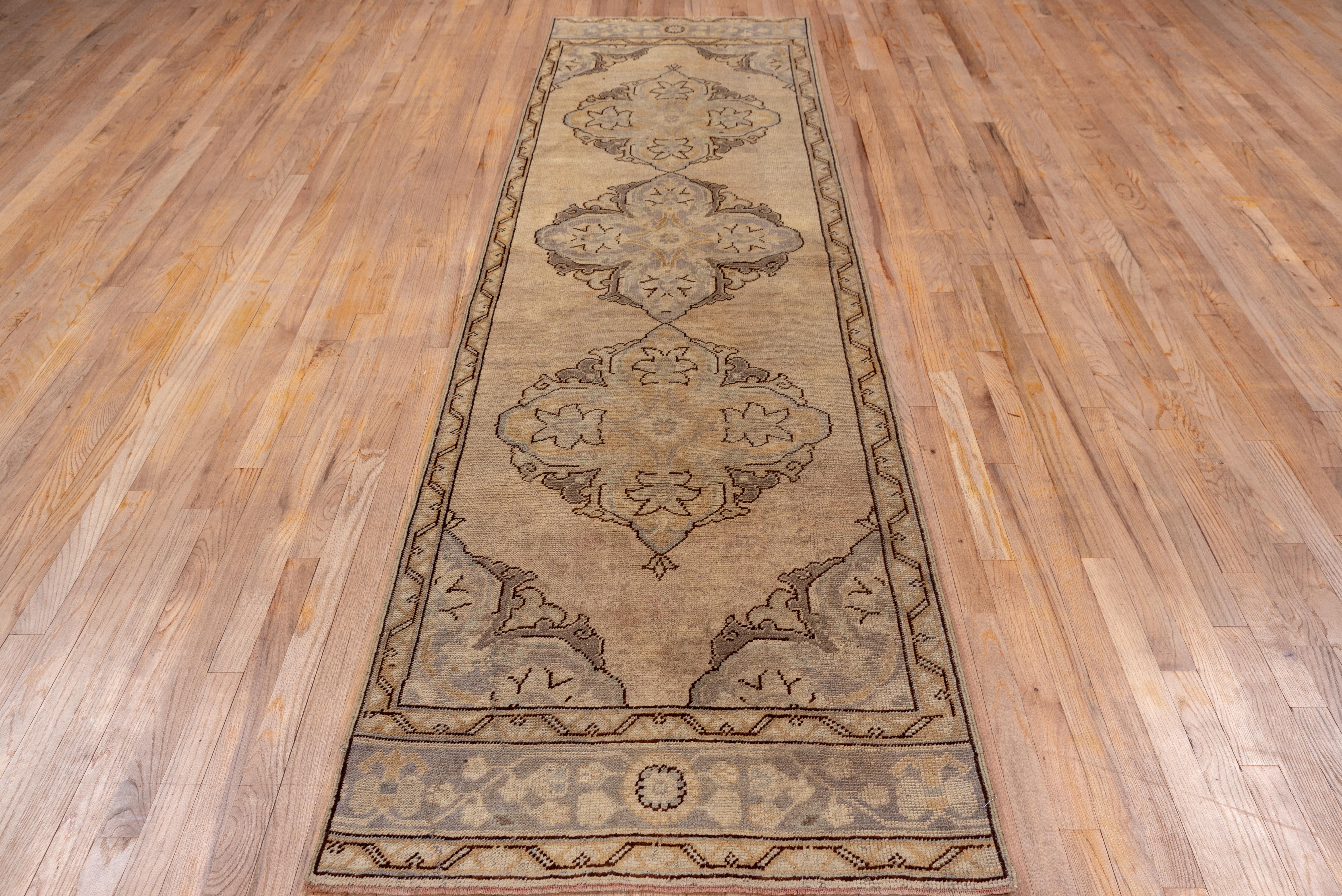 Turkish Vintage Triple Medallion Oushak Runner