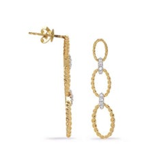 Vintage Triple Open Circle Rope RBC Diamond Gold Drop Earrings