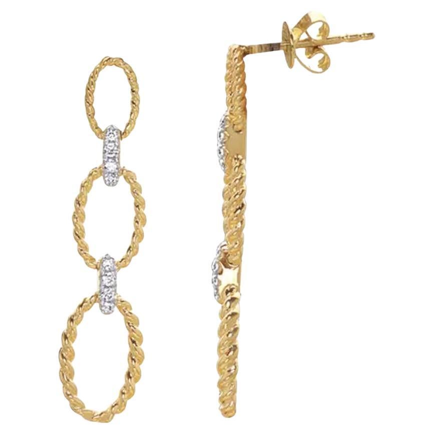 Vintage Triple Open Circle Rope RBC Diamond Gold Drop Earrings For Sale
