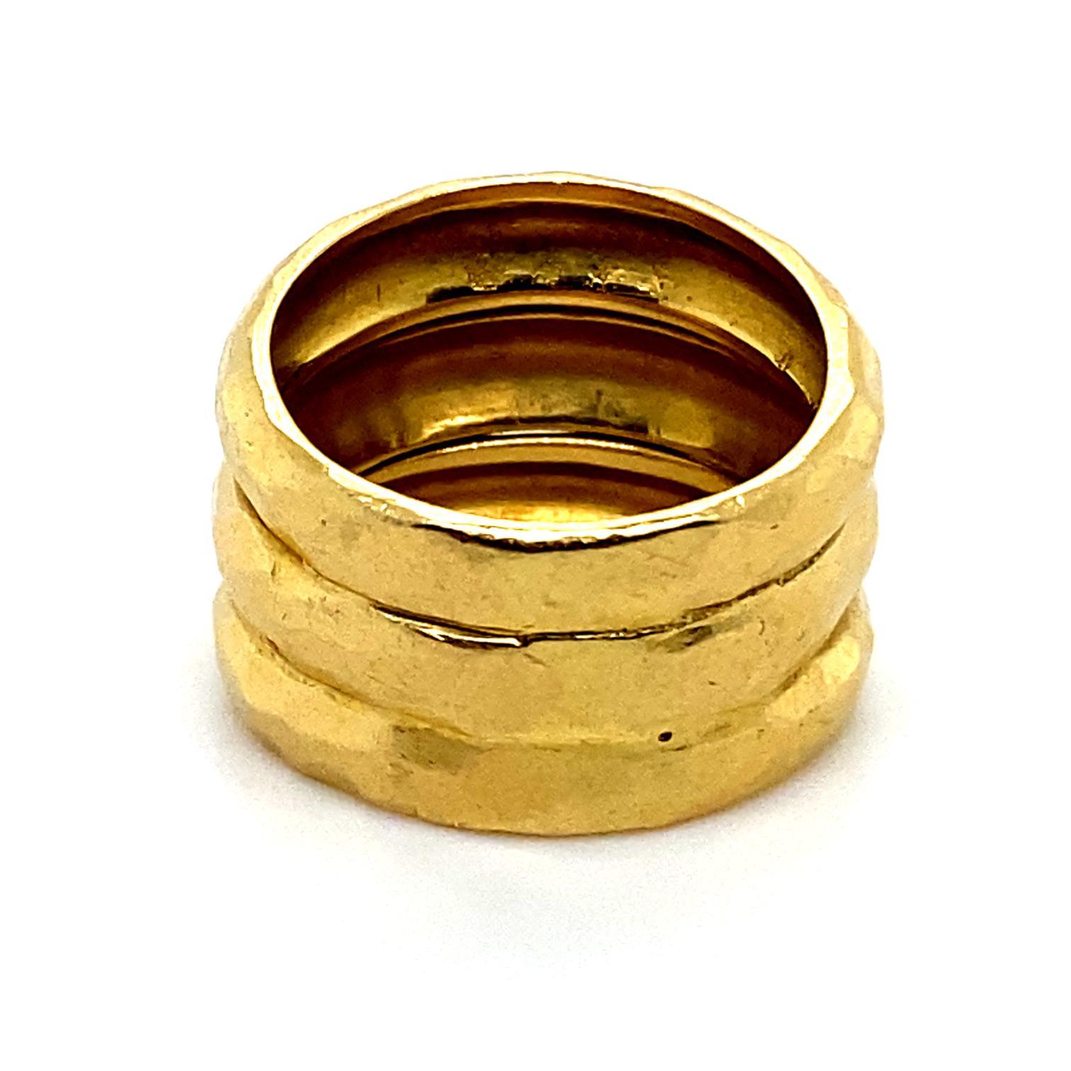 Women's Vintage Triple Row 18 Karat Yellow Gold Ring For Sale