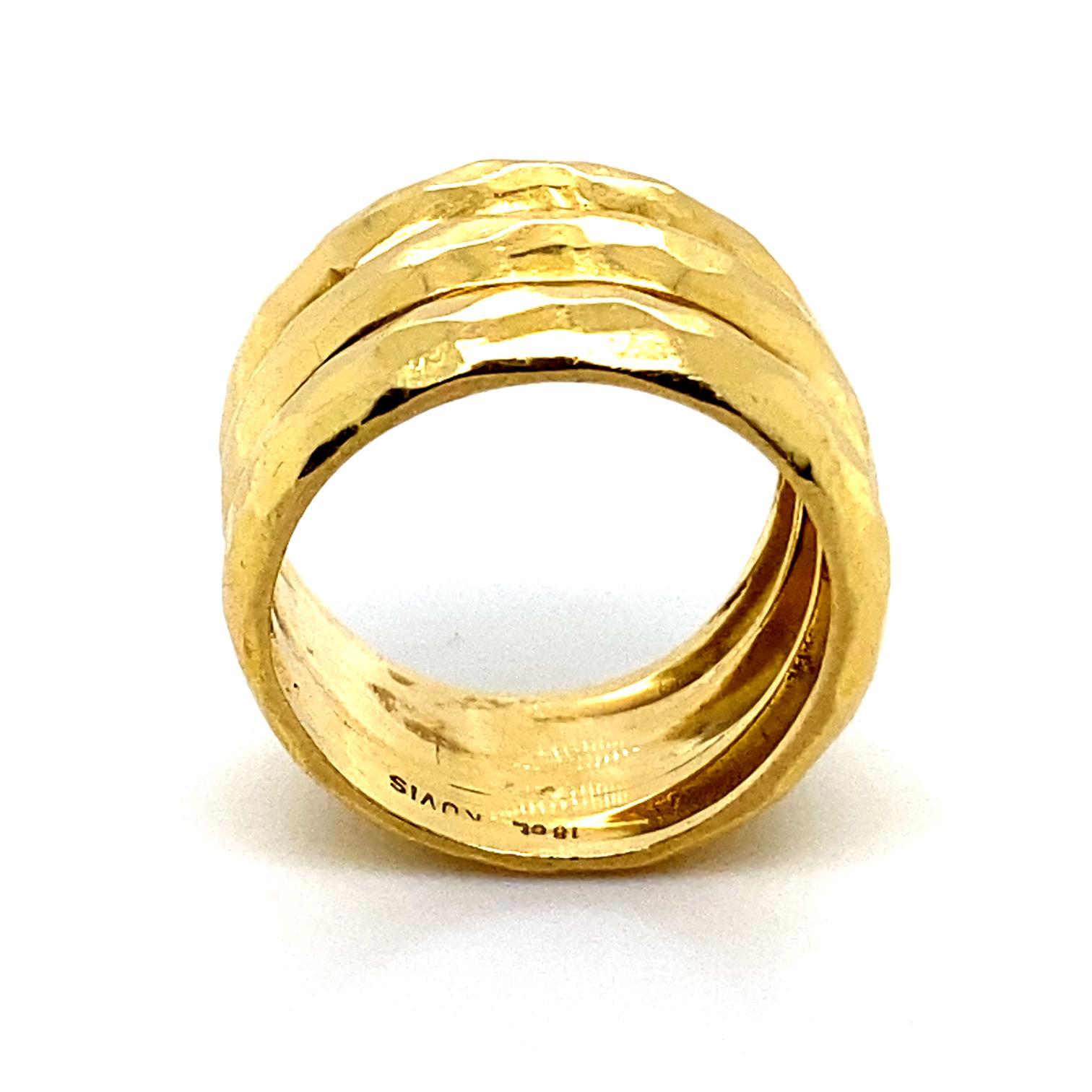 Vintage Triple Row 18 Karat Yellow Gold Ring For Sale 2