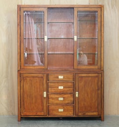 Vintage Triple Spot Light Military Campaign Library Bookcase Sideboard Drawers