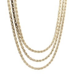 Vintage Triple Strand Layered Multi-Chain Collar Necklace, 14 Karat Yellow Gold