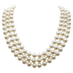 Vintage Triple Strand Pearl Collar Necklace 1960s