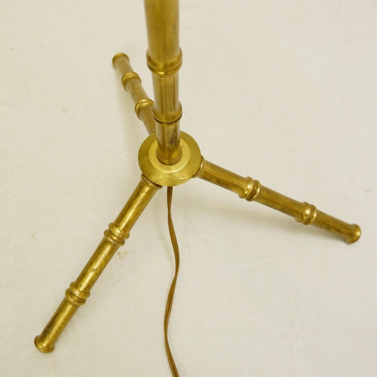 Mid-Century Modern Vintage Tripod Faux Bamboo Brass Floor Lamp From Maison Baguès