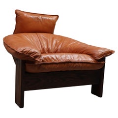 Vintage tripod lounge chair in leather, rattan and oak, Netherlands