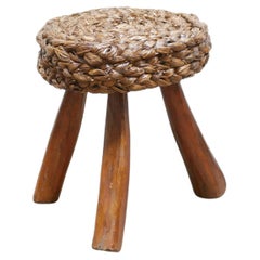 Vintage tripod stool in woven rush