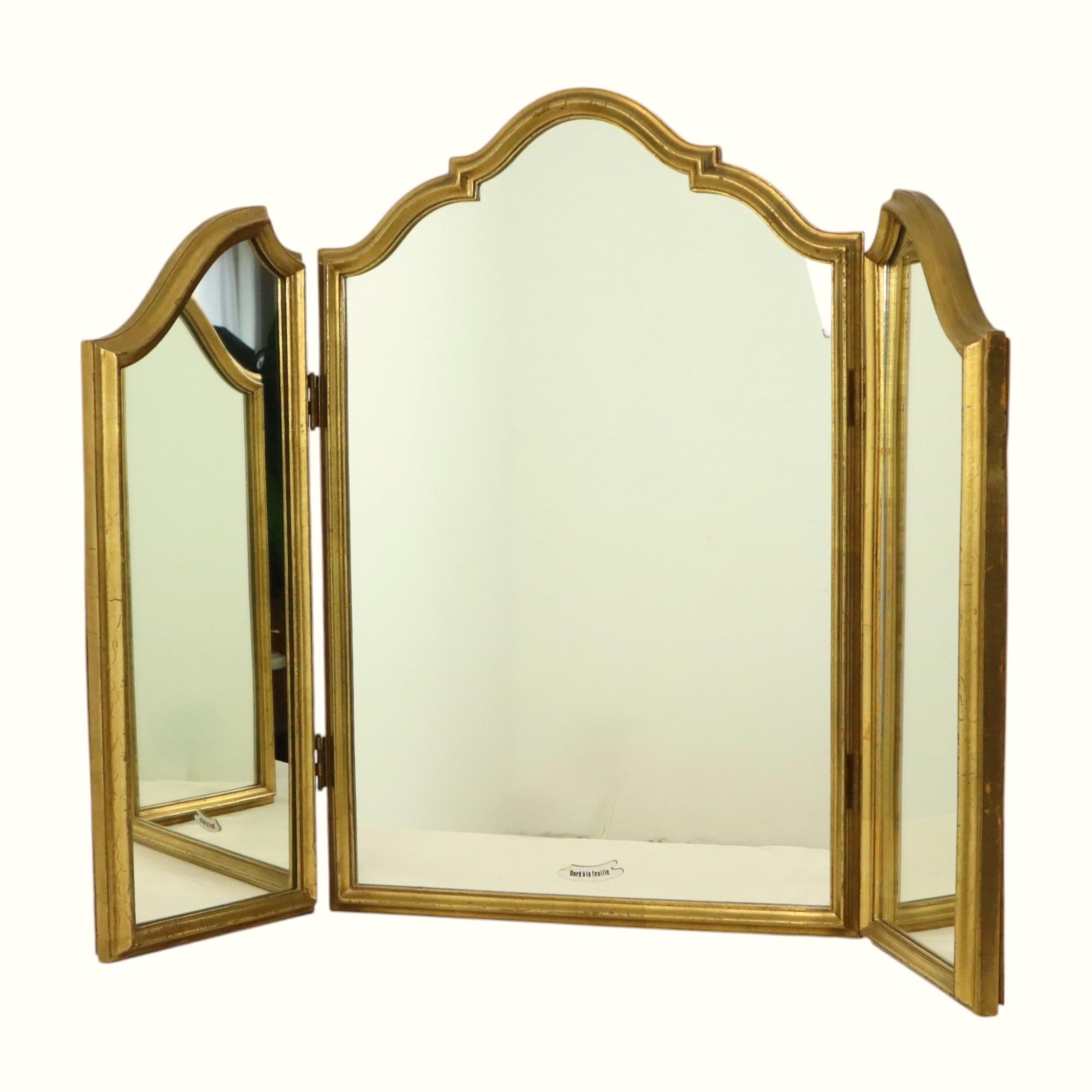 Triptyque miroir doré Hollywood Regency 86 cm en vente 6