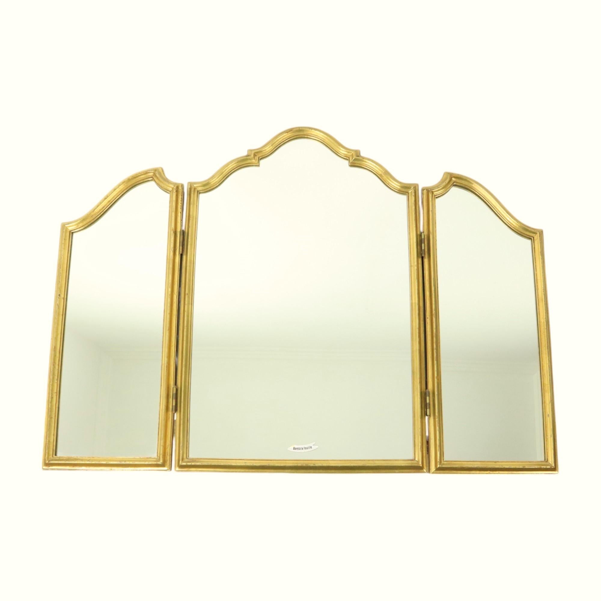 Belge Triptyque miroir doré Hollywood Regency 86 cm en vente
