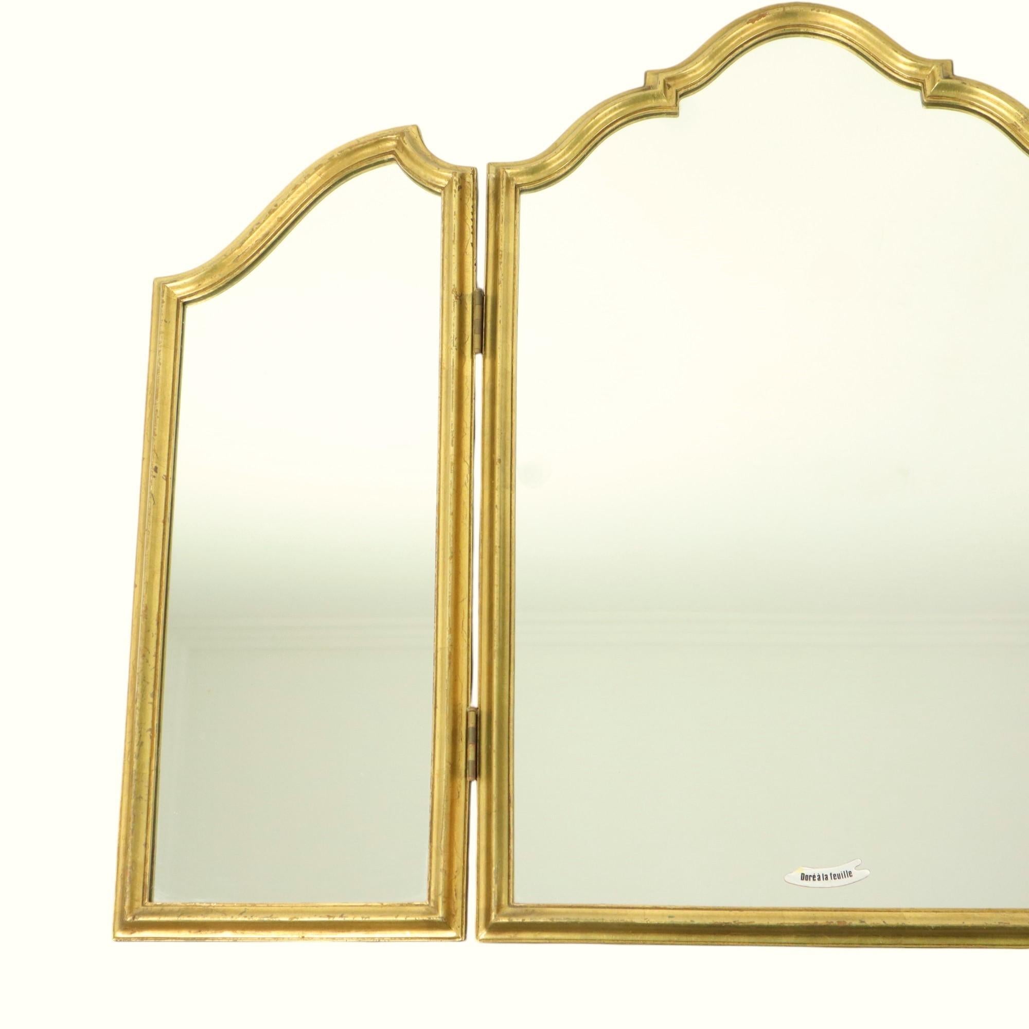 Doré Triptyque miroir doré Hollywood Regency 86 cm en vente