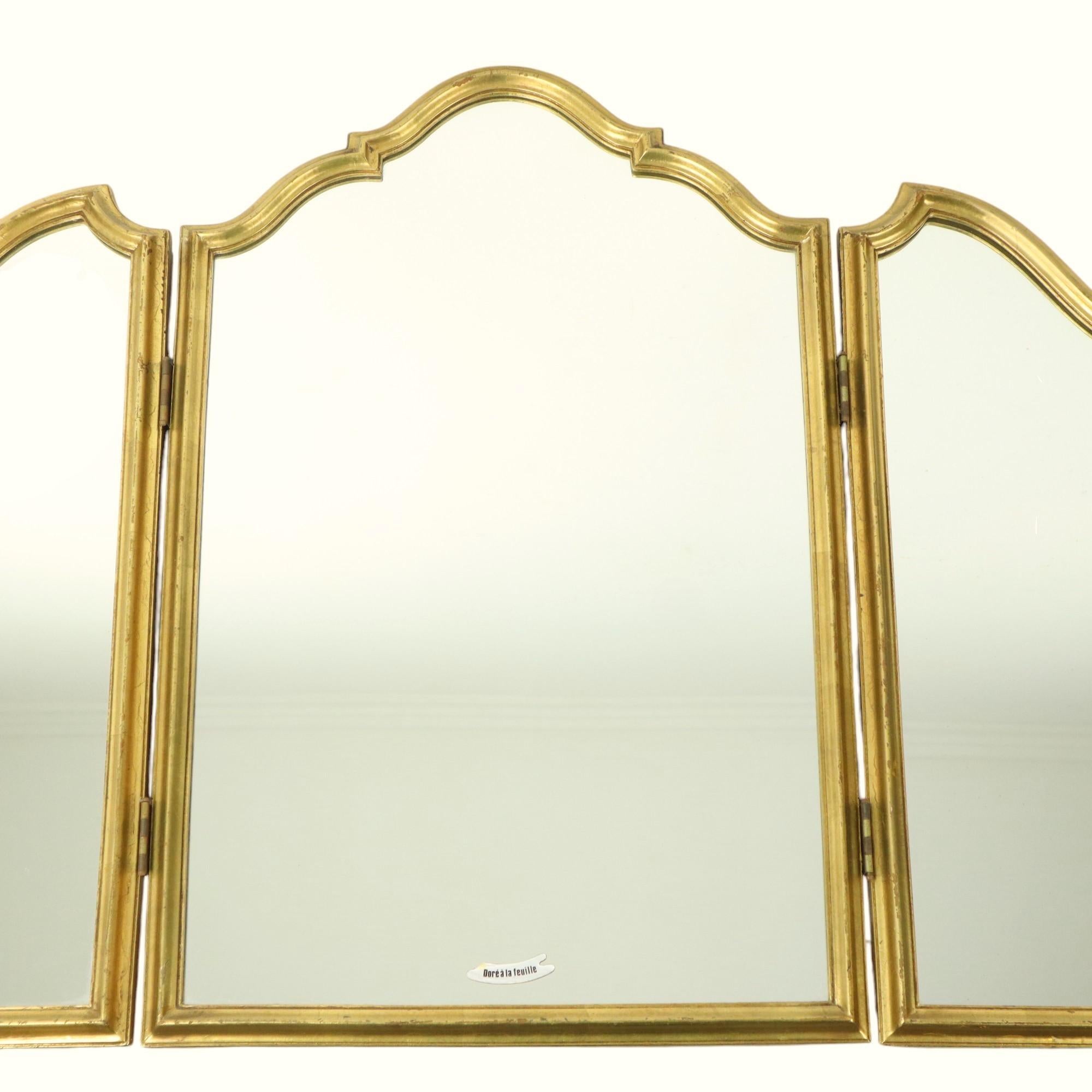 Triptyque miroir doré Hollywood Regency 86 cm État moyen - En vente à Poperinge, BE