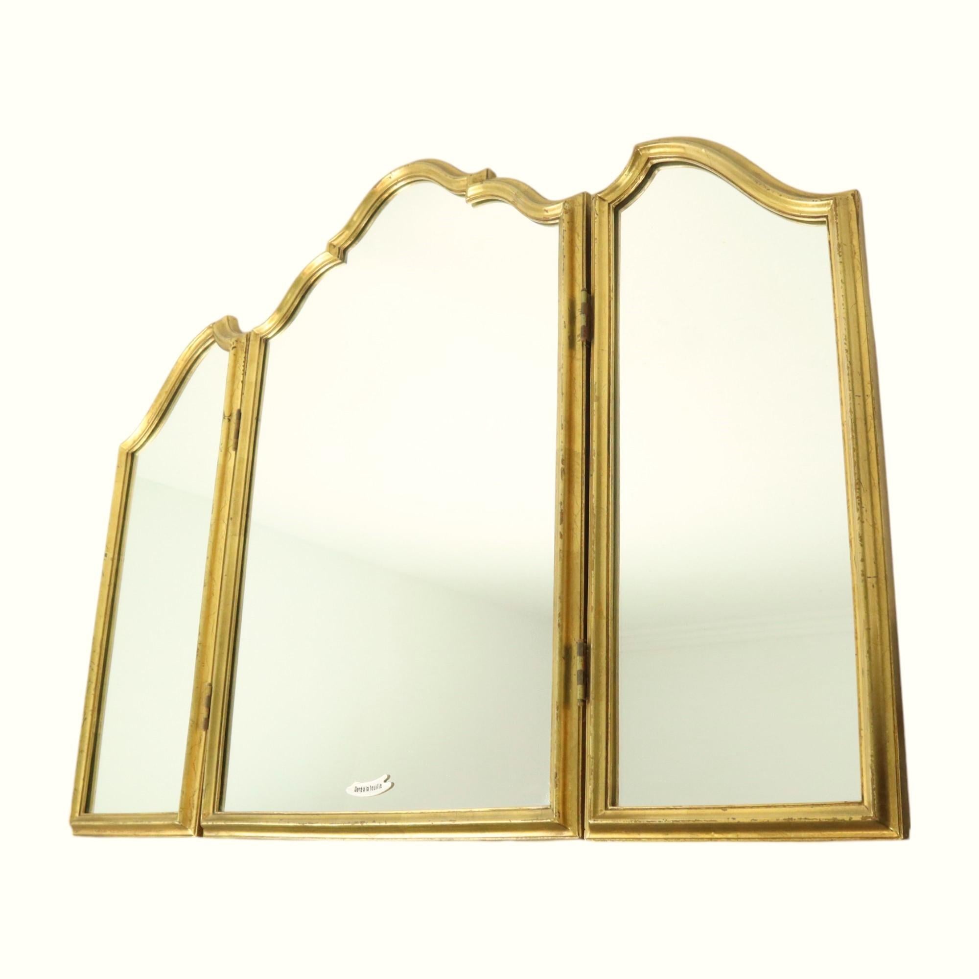Verre Triptyque miroir doré Hollywood Regency 86 cm en vente