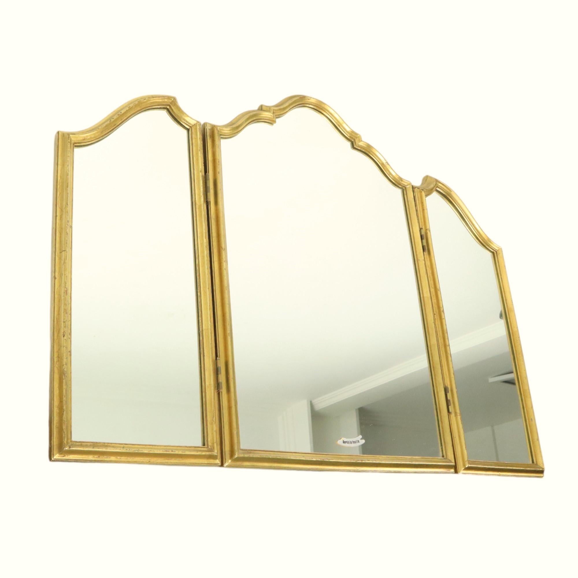 Triptyque miroir doré Hollywood Regency 86 cm en vente 1