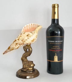 Vintage Triton Seashell Shell Sculpture With Solid Brass Koi Fish Base