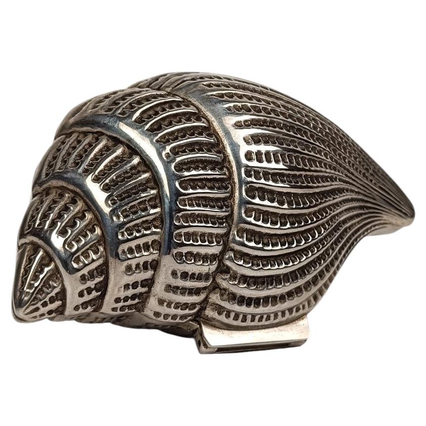 Vintage Triton Trumpet Shell - Shaped Silver-Plated Metal Trinket Case Box, 70s
