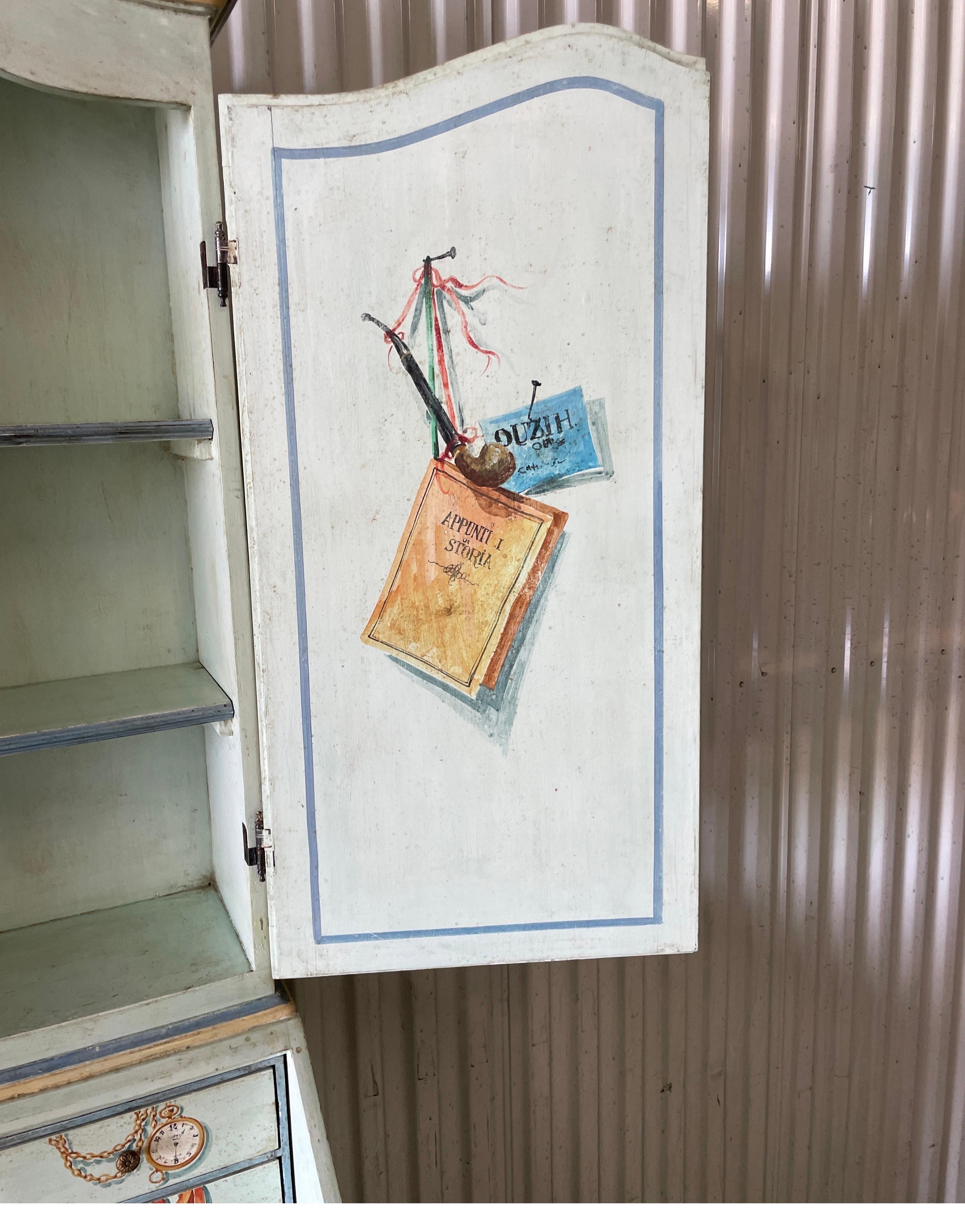 Vintage Trompe-L' oeil Painted Secretary in Fornasetti Style 8