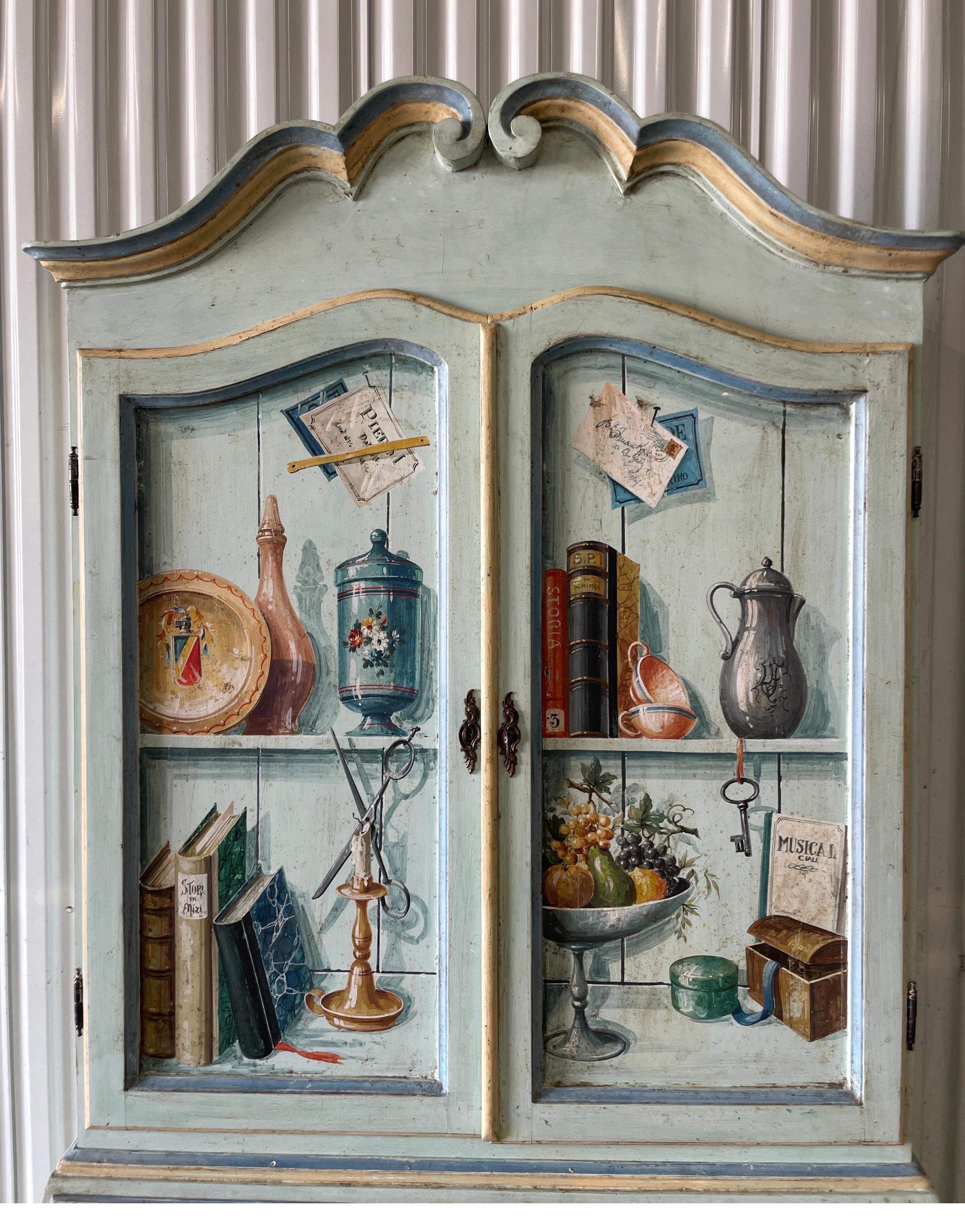 Italian Vintage Trompe-L' oeil Painted Secretary in Fornasetti Style