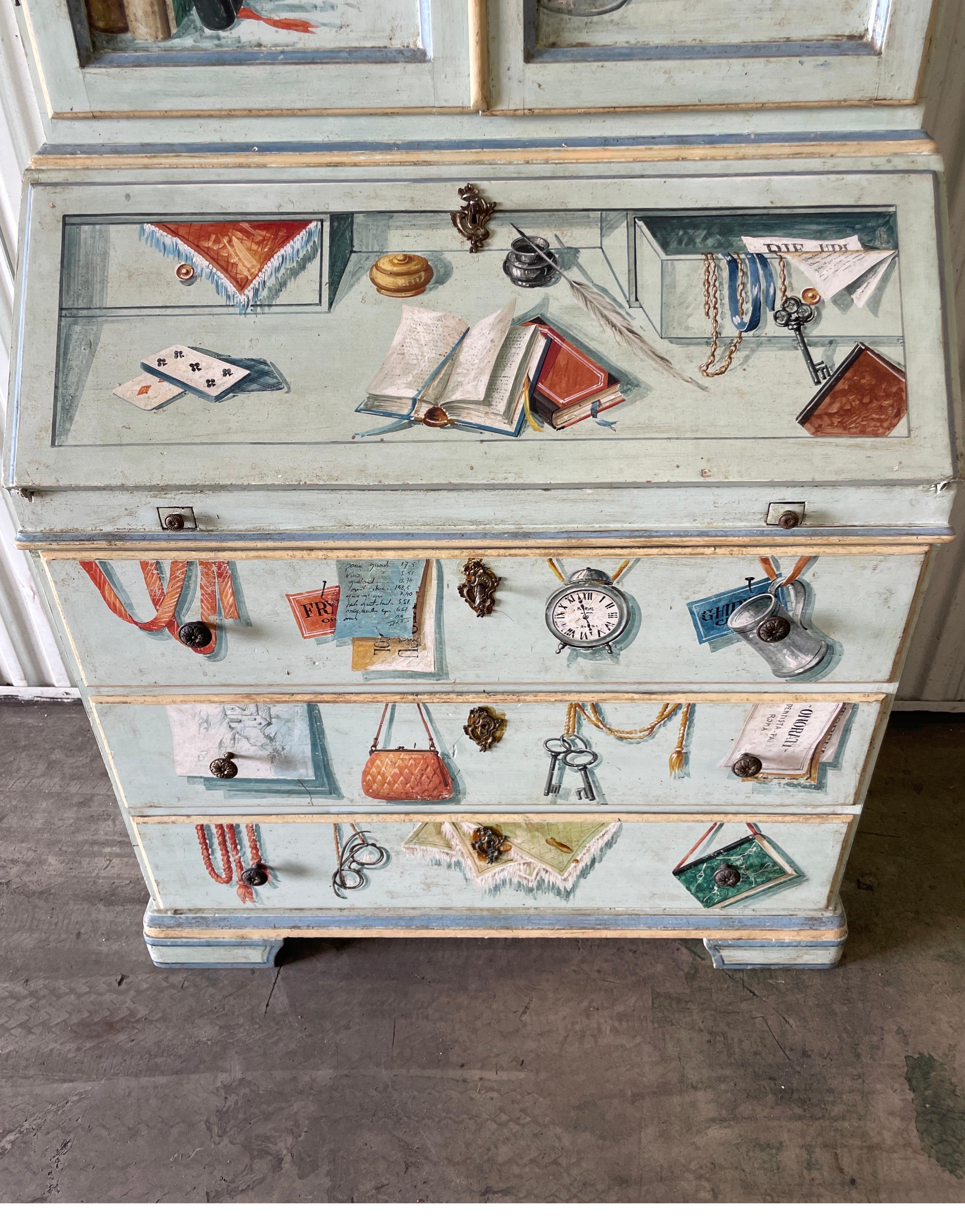 Vintage Trompe-L' oeil Painted Secretary in Fornasetti Style In Good Condition In West Palm Beach, FL