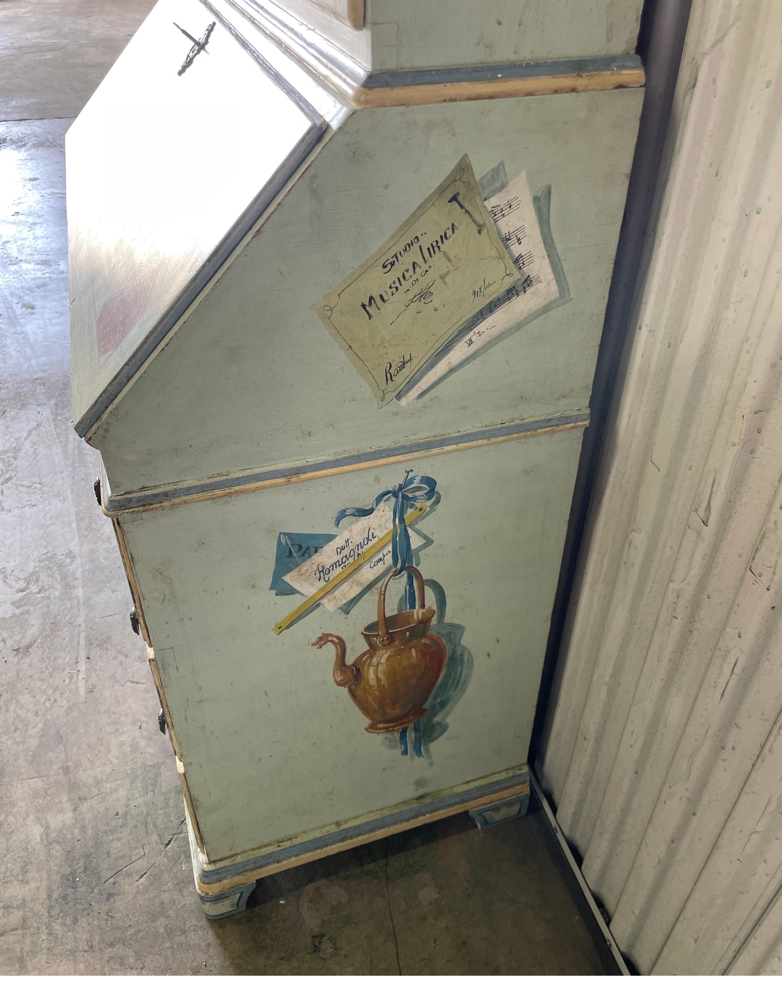 20th Century Vintage Trompe-L' oeil Painted Secretary in Fornasetti Style