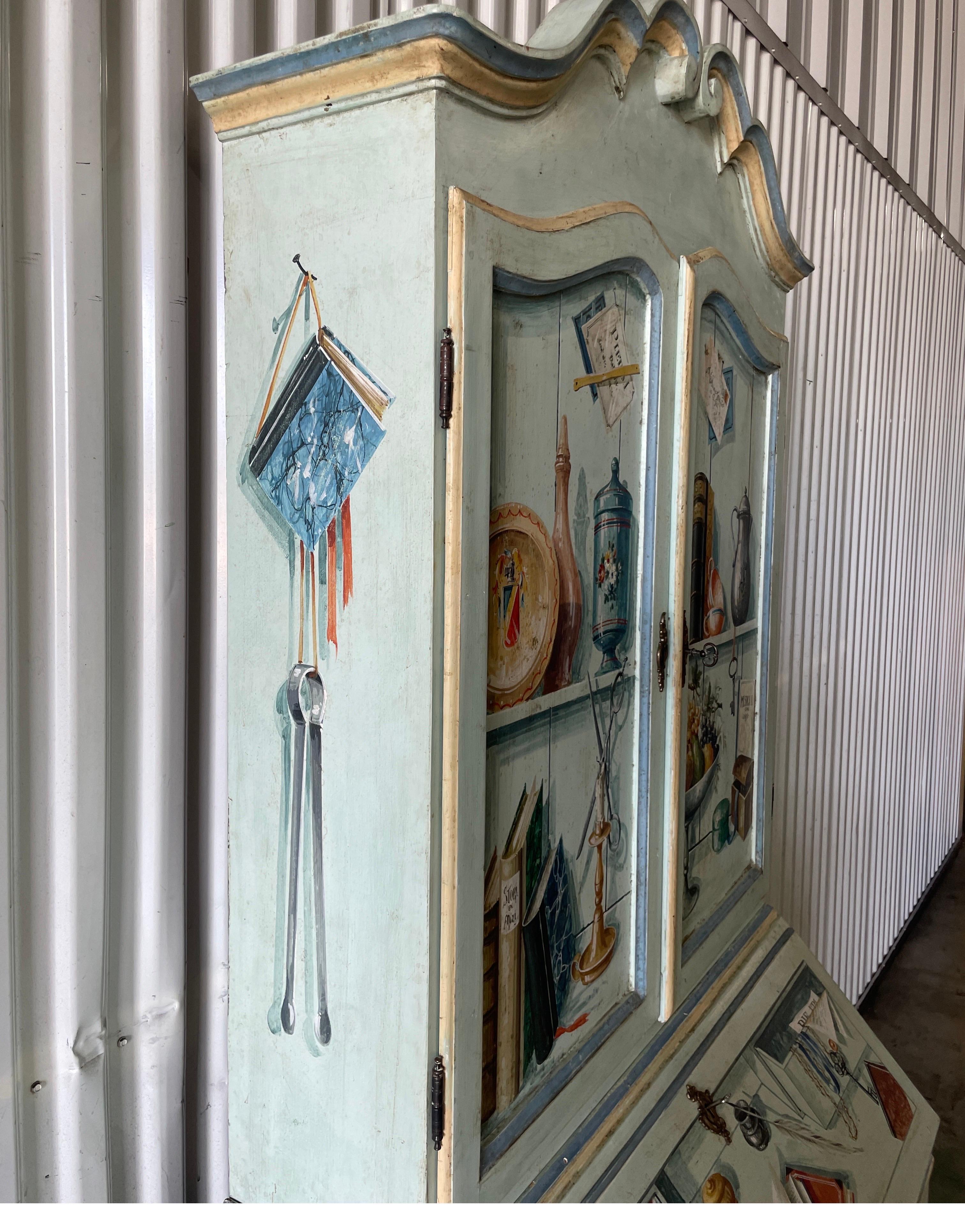 Vintage Trompe-L' oeil Painted Secretary in Fornasetti Style 1